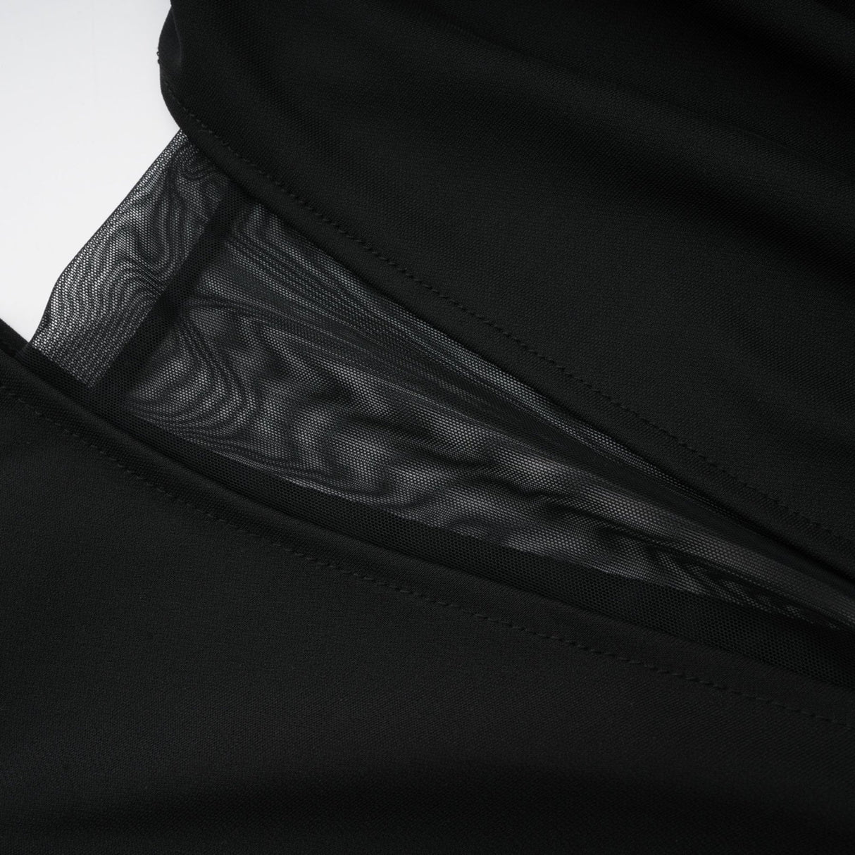 Valentina Midi Dress Black Sheer Mesh Ruched Asymmetric Hem Zip Detail