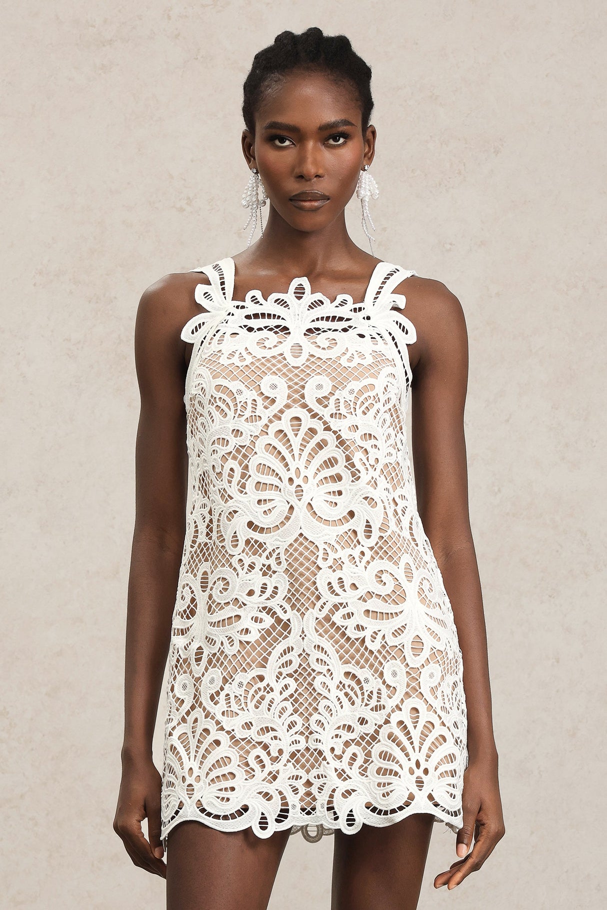 Valentina White Lace Halter Mini Dress