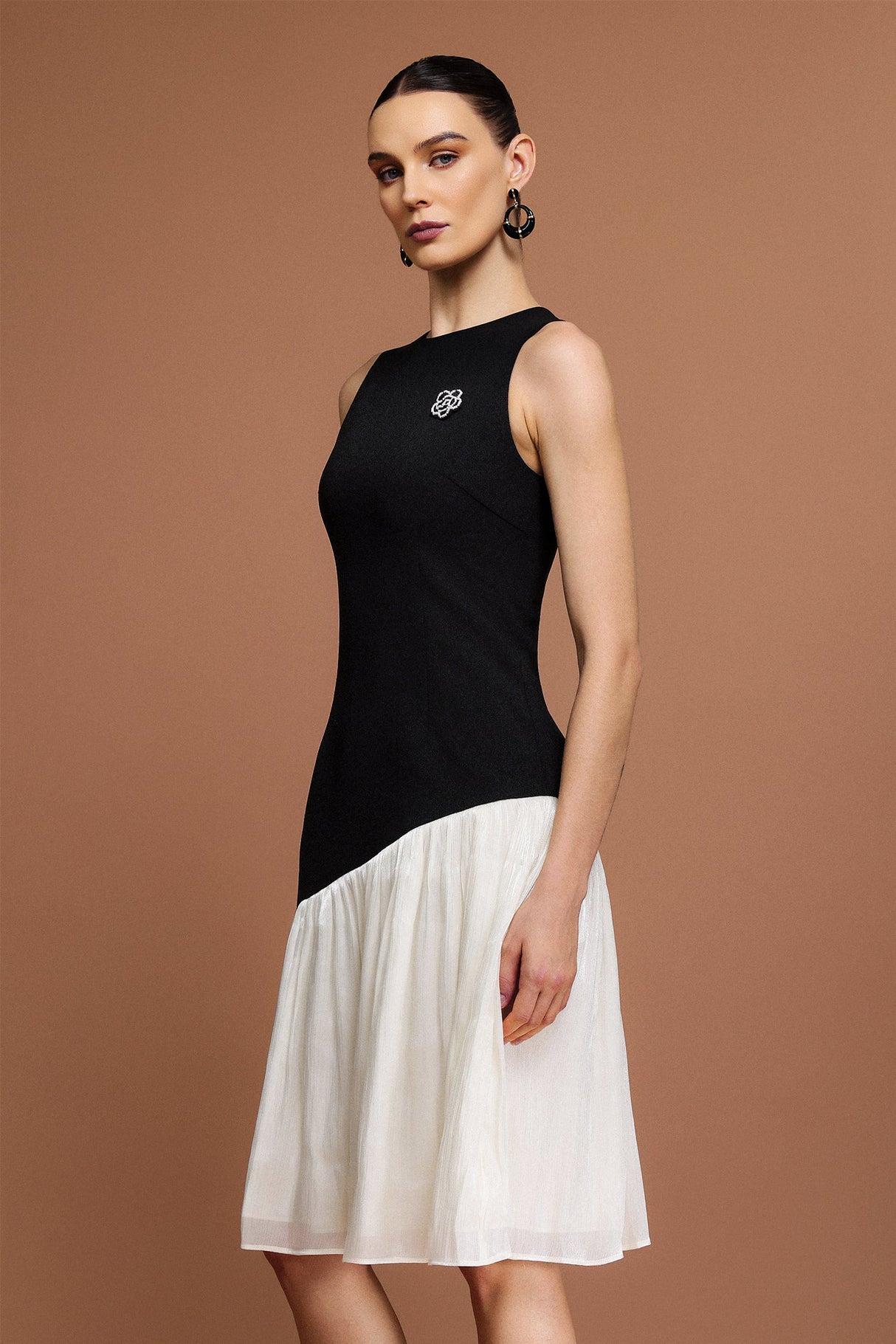 Valeria Black Floral Embellished Asymmetric Dress
