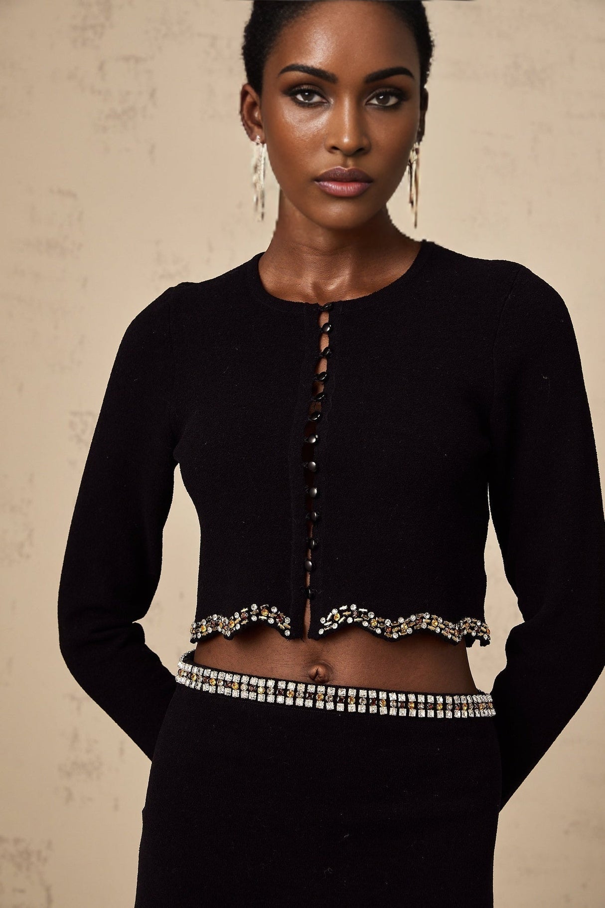 Valeria Cardigan & Skirt Black Crystal Embellished Matching Set