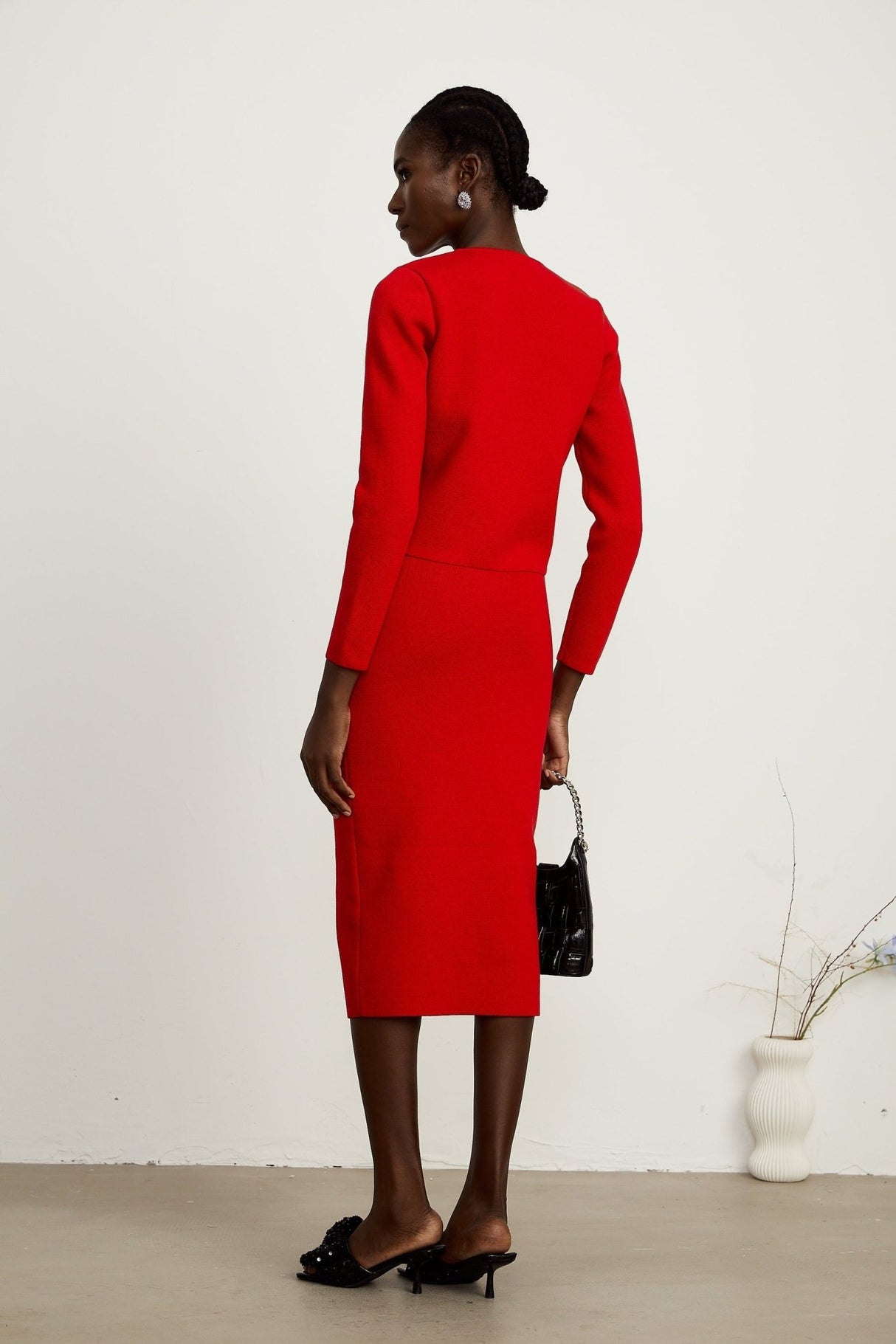 Valeria Cardigan & Skirt Red Knitted Matching Set