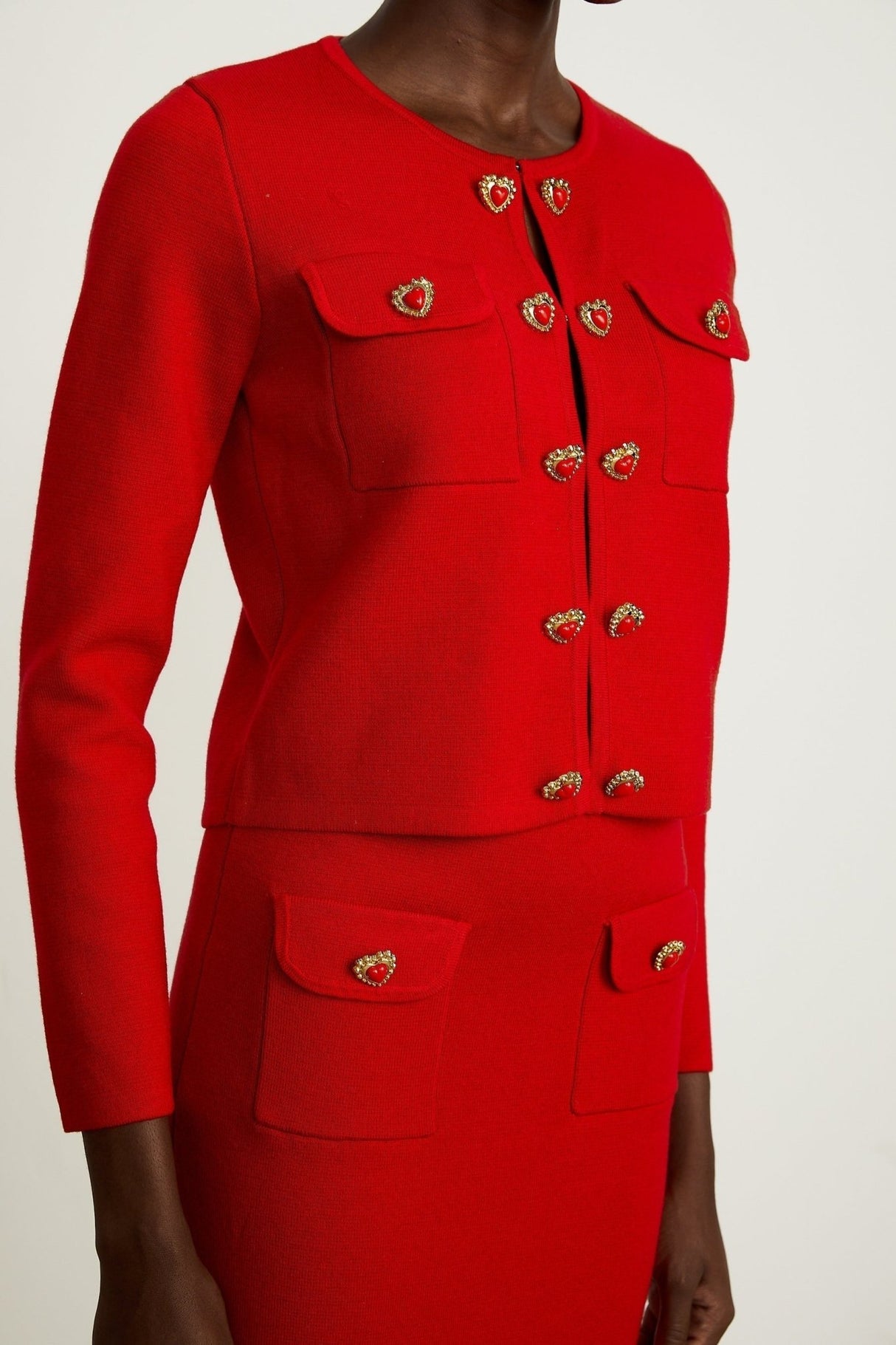 Valeria Cardigan & Skirt Red Knitted Matching Set