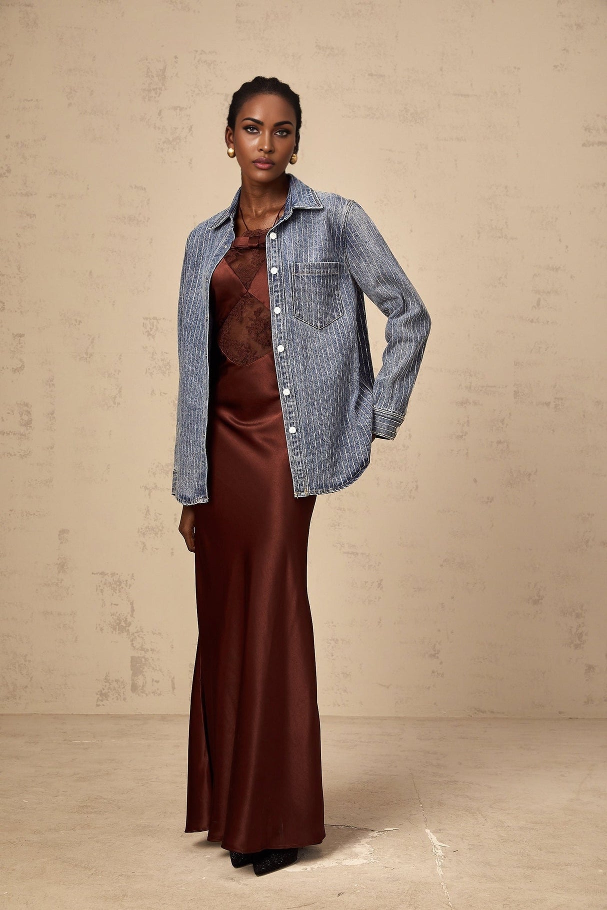 Valeria Denim Shirt Blue Rhinestone Striped Embellished