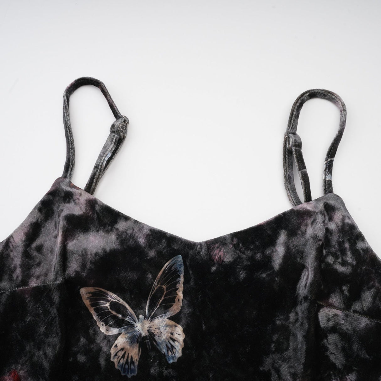 Valeria Midi Dress Velvet Butterfly Print VNeck Black Multicolor