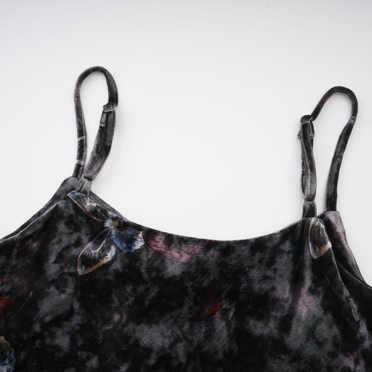 Valeria Midi Dress Velvet Butterfly Print VNeck Black Multicolor