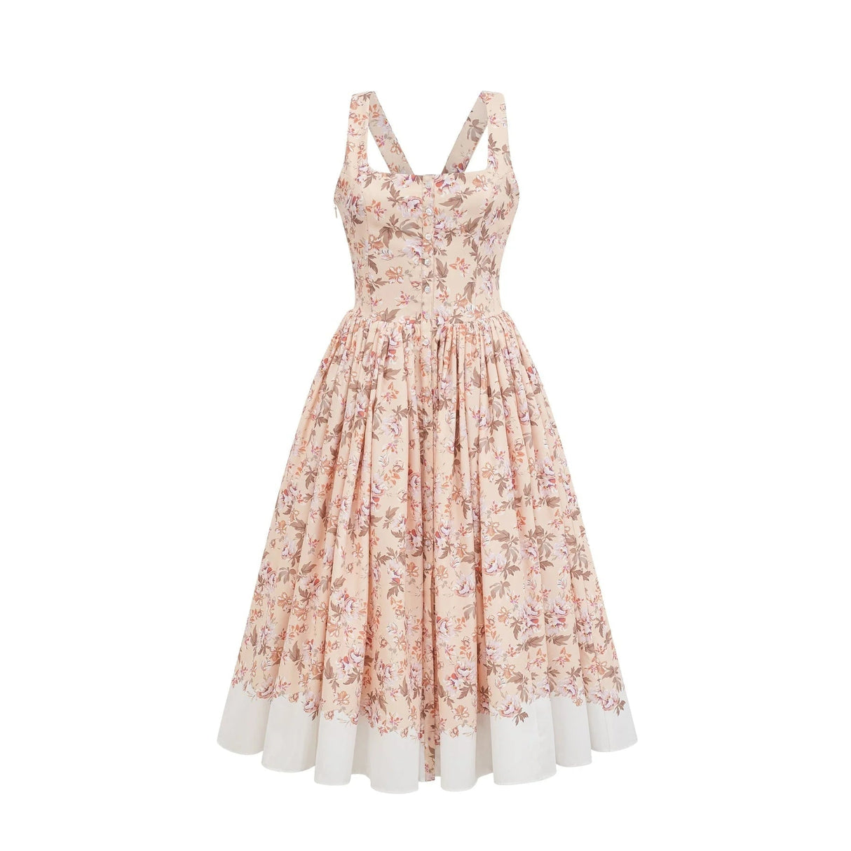 Valeria Midi Dress Yellow Floral Print Buttoned Front Slit - Elegant Pleat