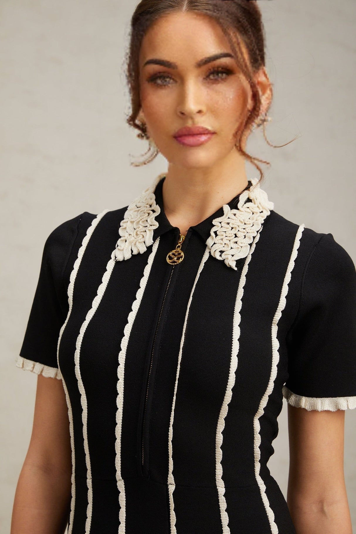 Valeria Mini Dress Black White Striped Ruffle A - Line