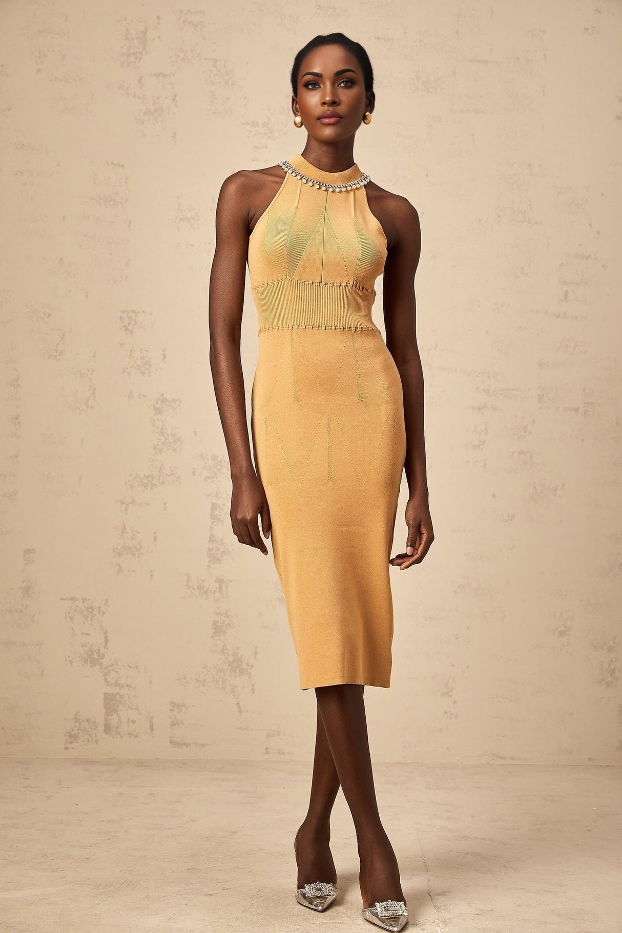 Valeria Sleeveless Midi Dress with Cinched Waist