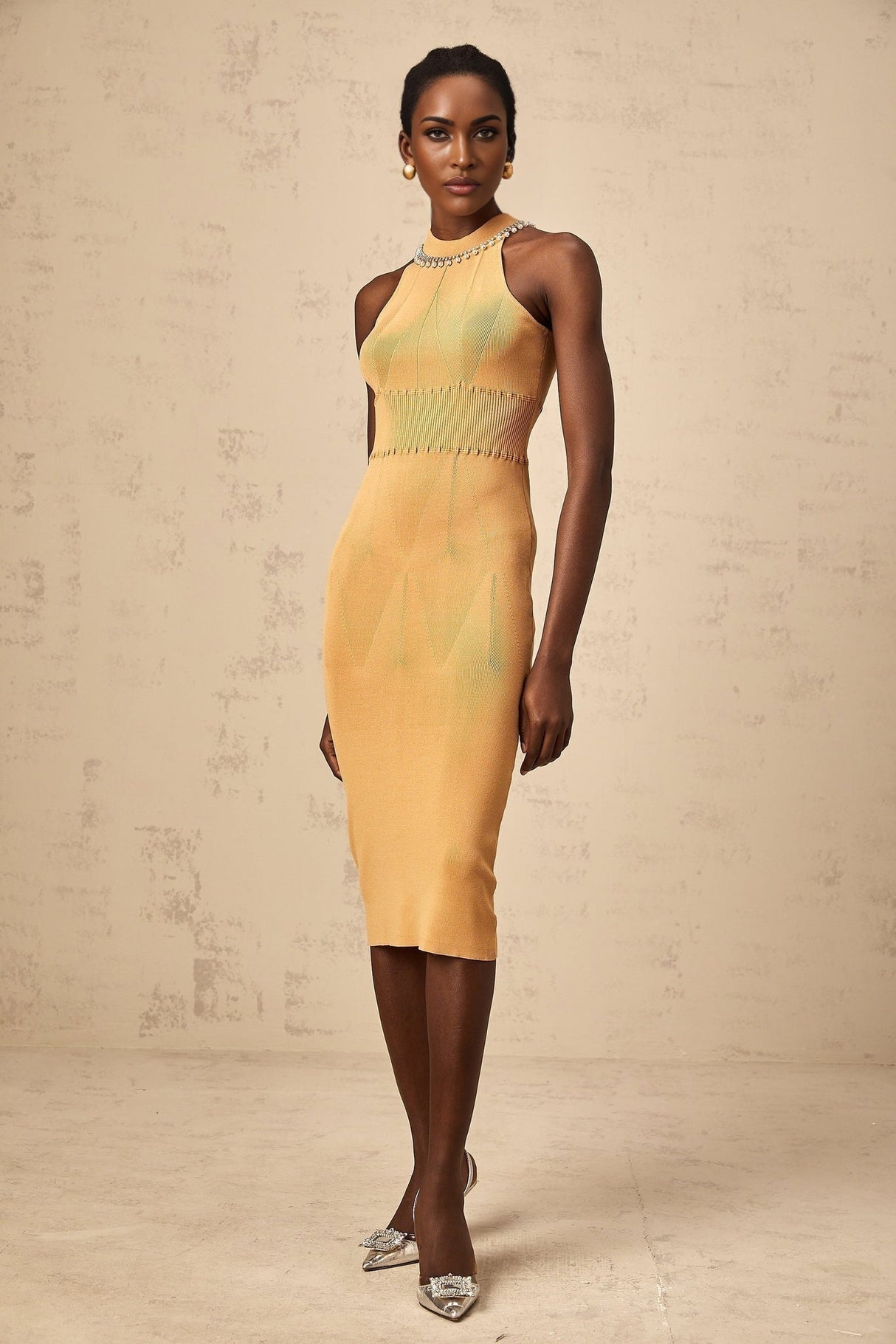 Valeria Sleeveless Midi Dress with Cinched Waist