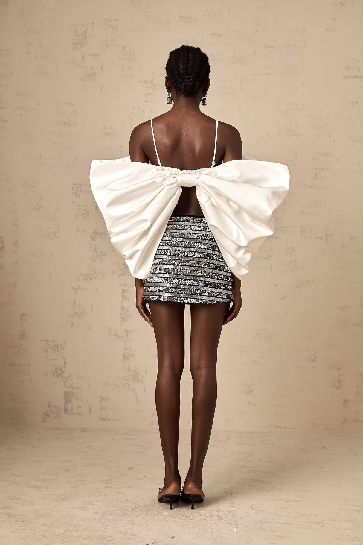 Valeria Top White Bow Scoopback Bowknot Cropped Zip