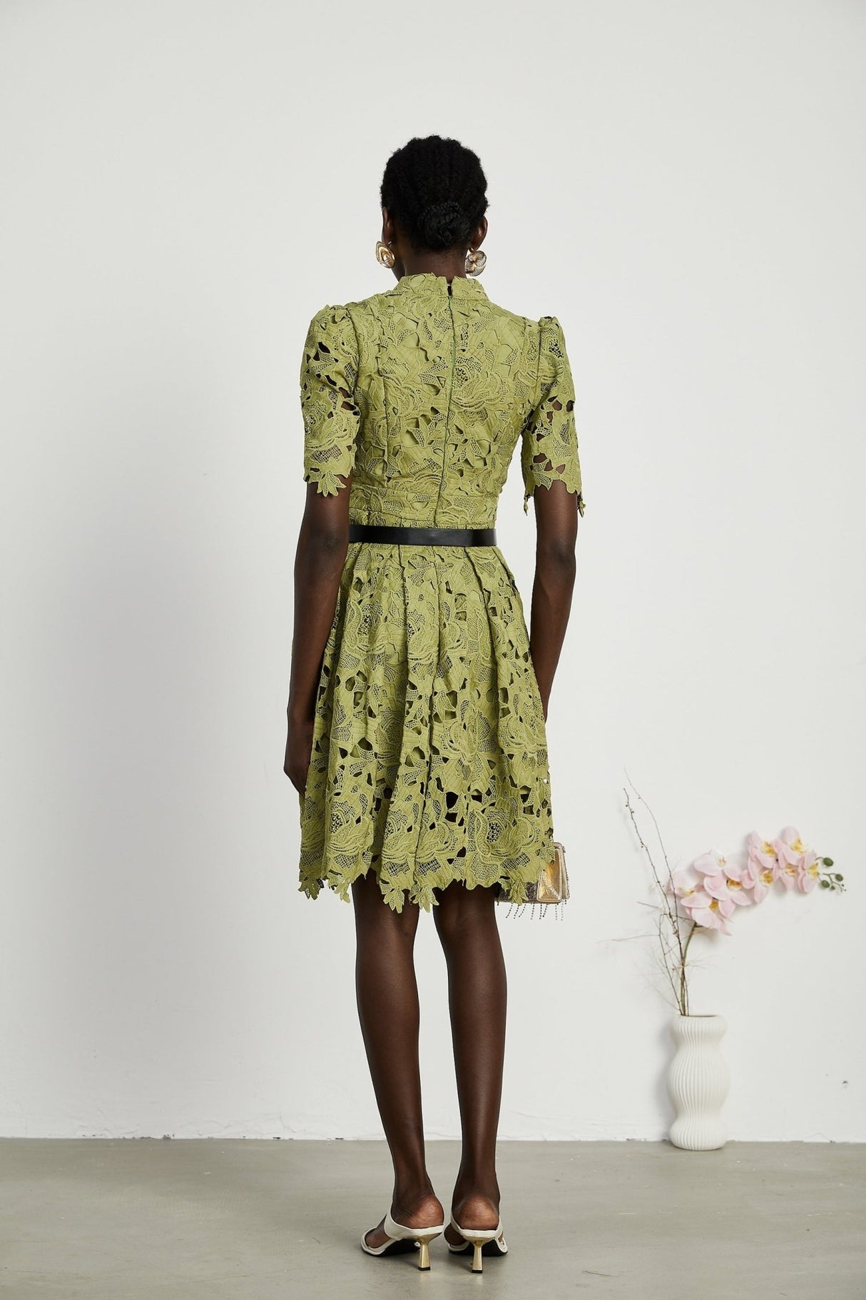 Valérie Green Embroidered A - Line Mini Dress With Cutout Details