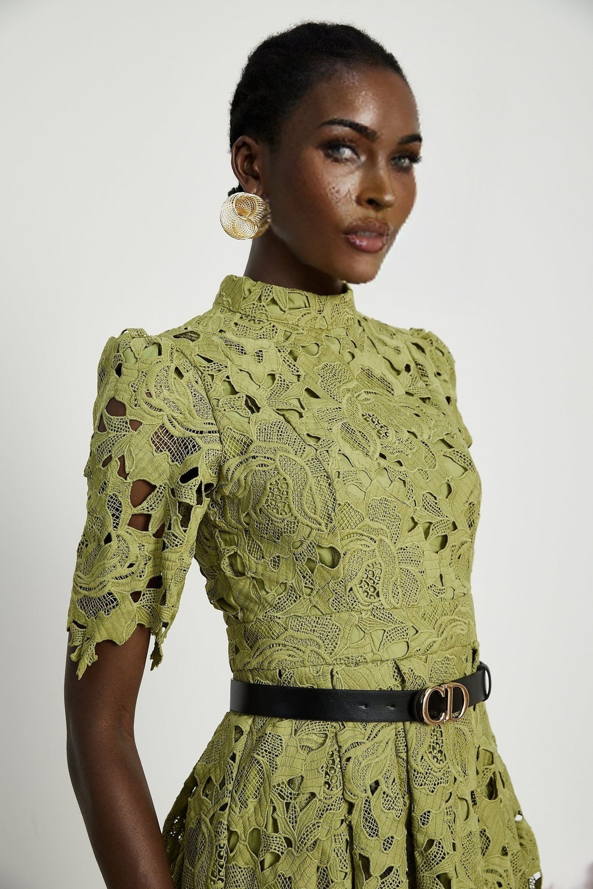 Valérie Green Embroidered A - Line Mini Dress With Cutout Details