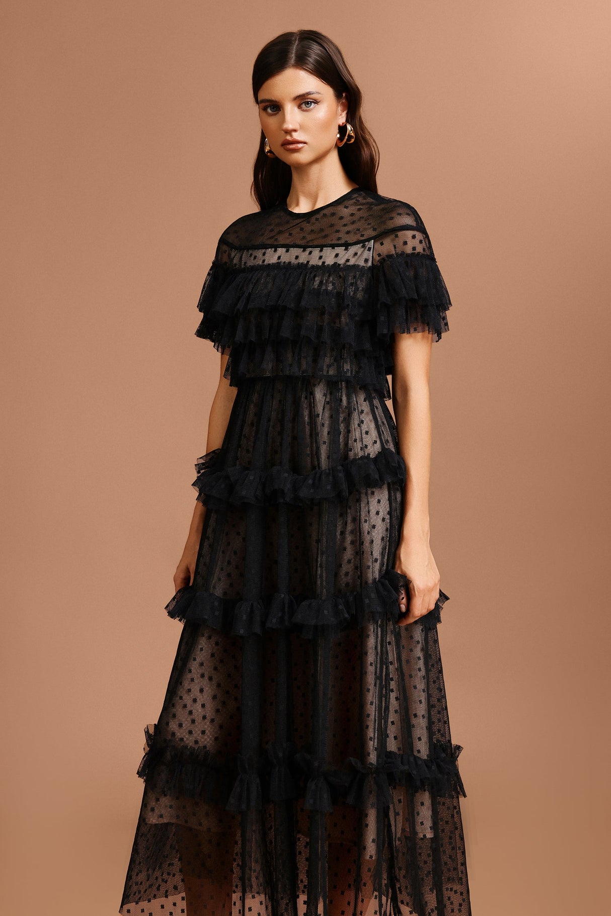 Vanessa Black Dot Print Ruffled Dress