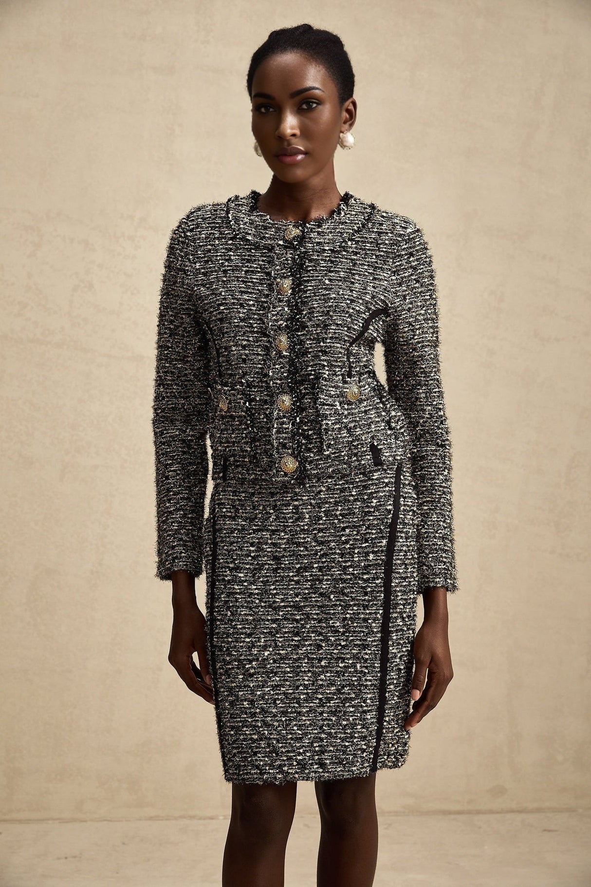 Vanessa Jacket & Skirt Silver Striped Lurex Set