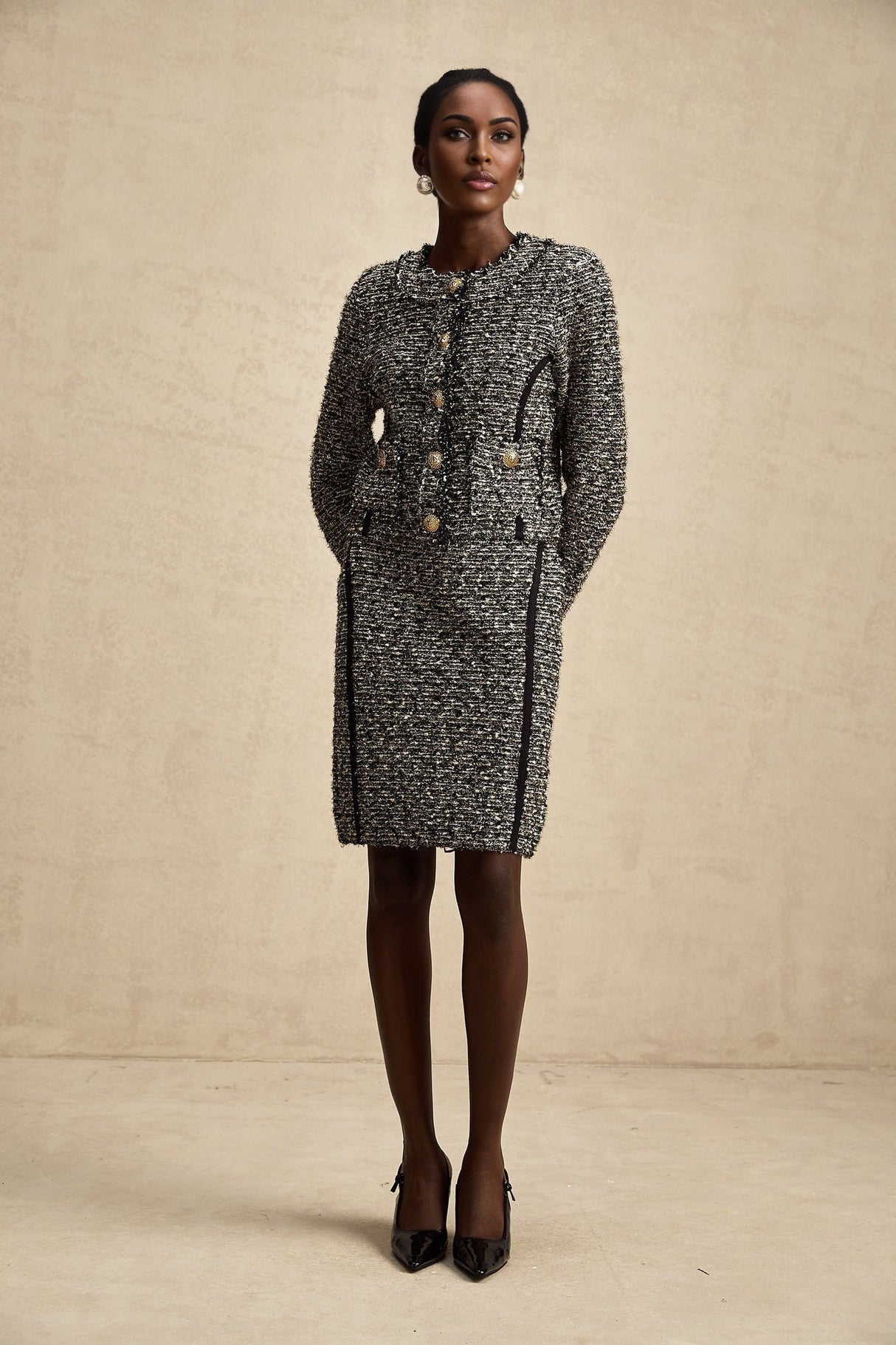 Vanessa Jacket & Skirt Silver Striped Lurex Set