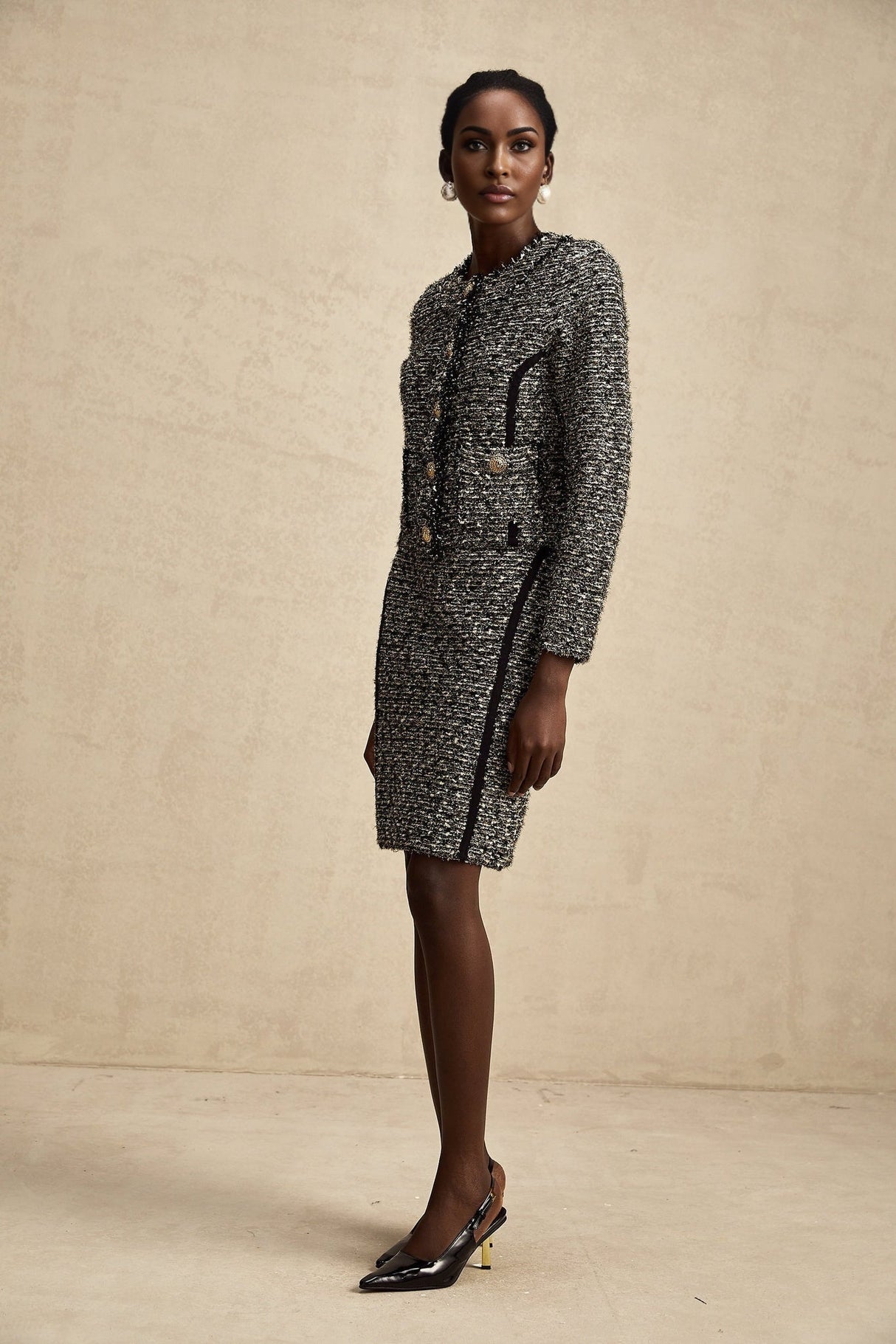 Vanessa Jacket & Skirt Silver Striped Lurex Set