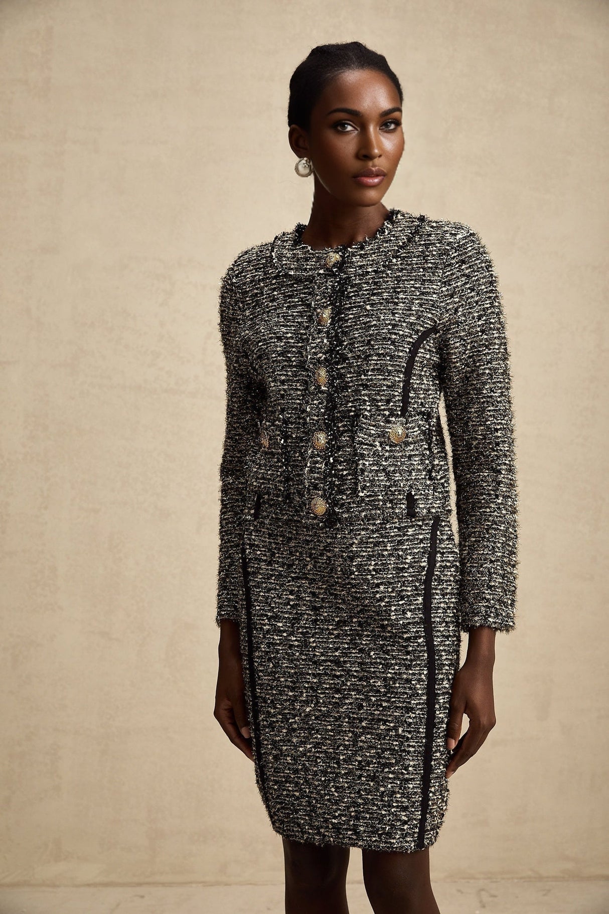 Vanessa Jacket & Skirt Silver Striped Lurex Set