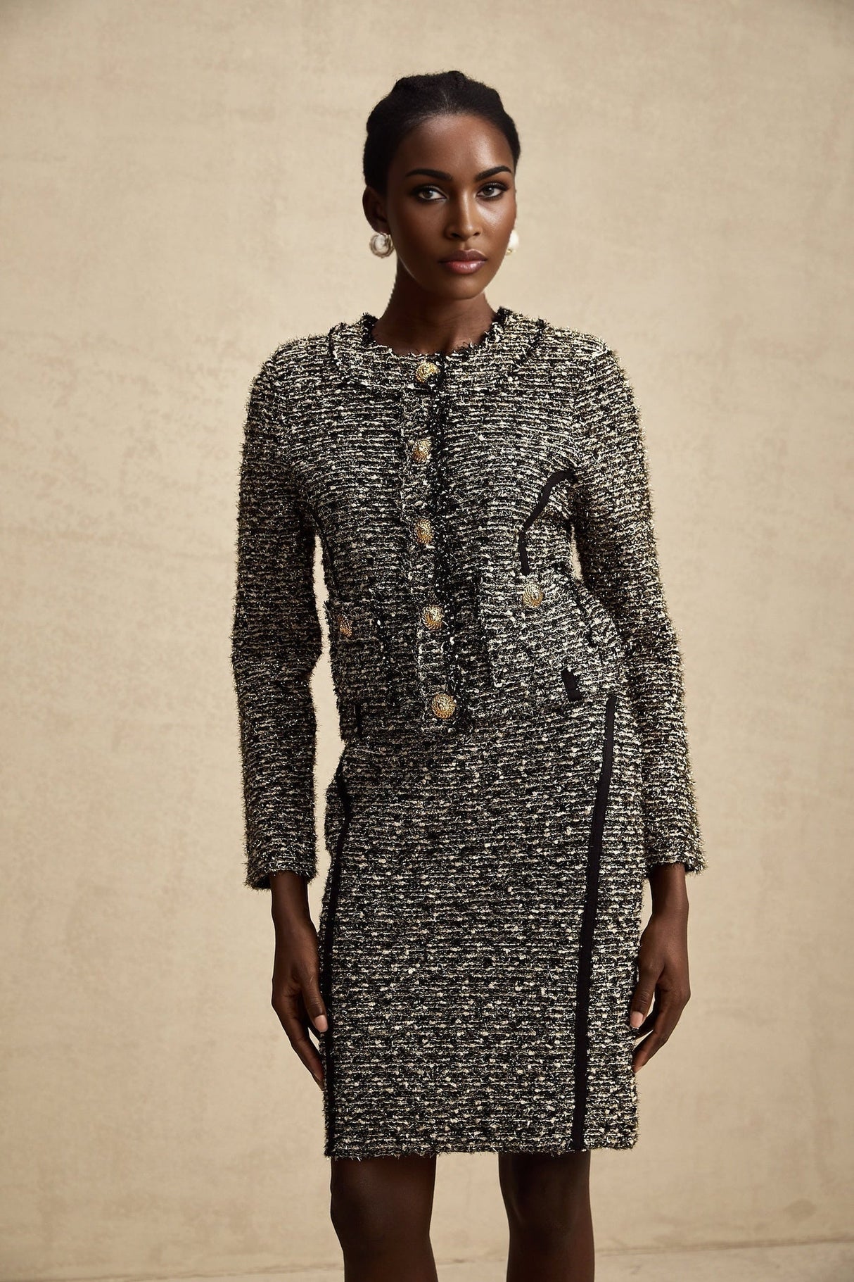 Vanessa Jacket & Skirt Silver Striped Lurex Set