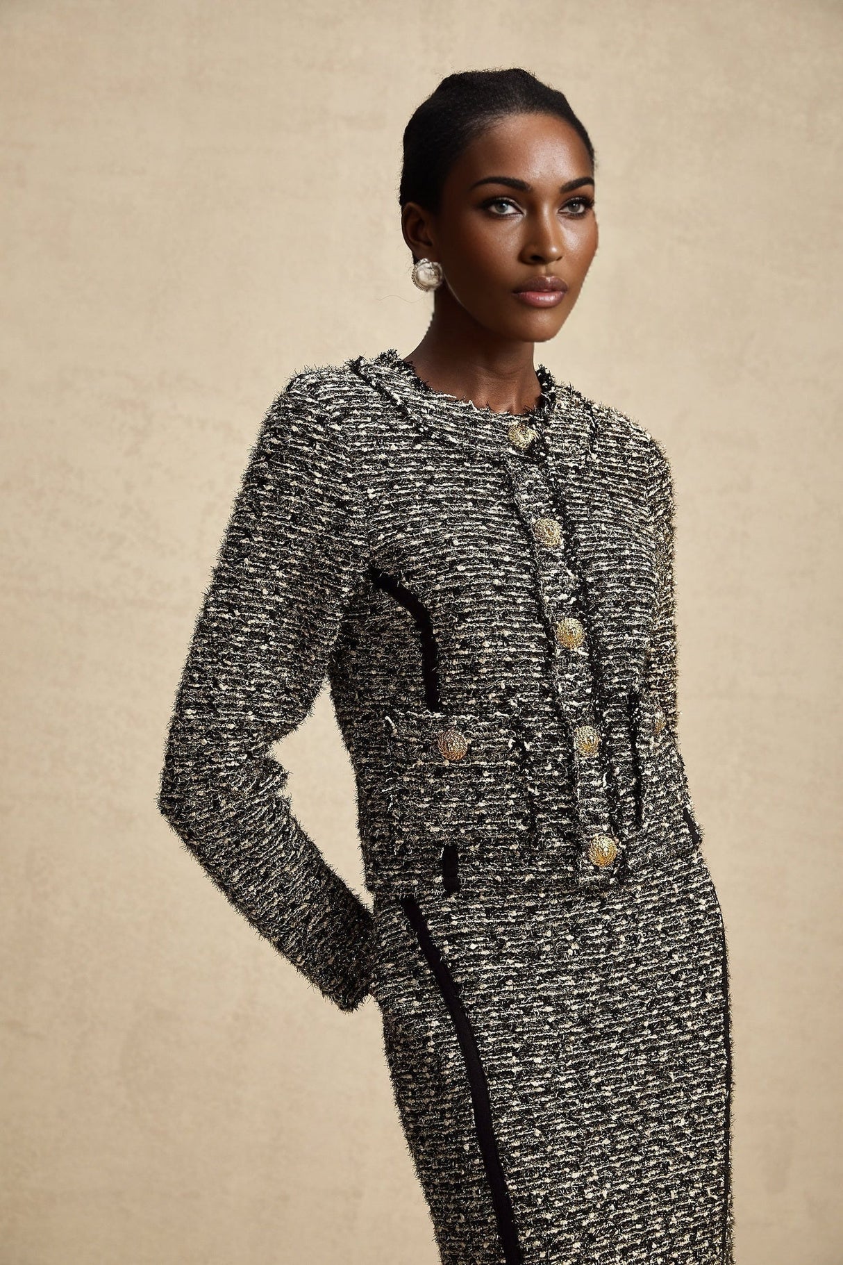 Vanessa Jacket & Skirt Silver Striped Lurex Set