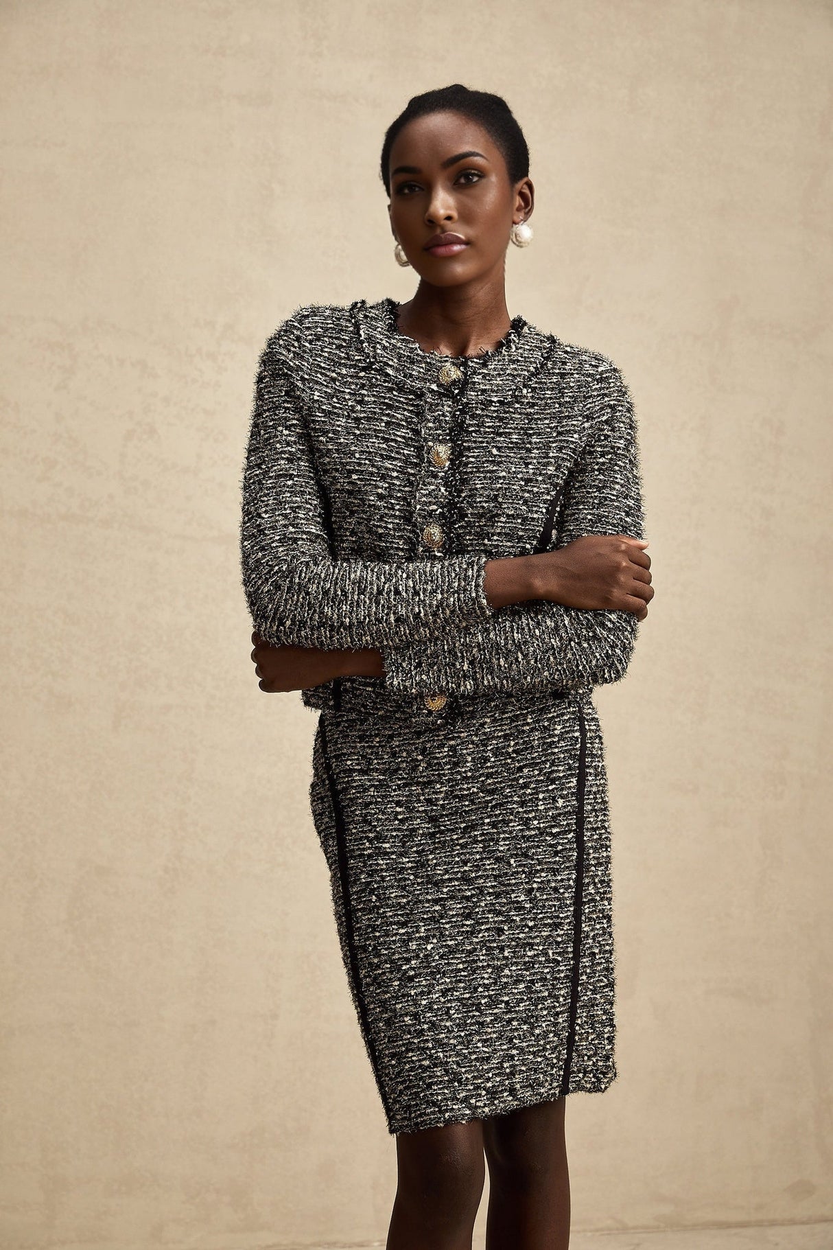 Vanessa Jacket & Skirt Silver Striped Lurex Set