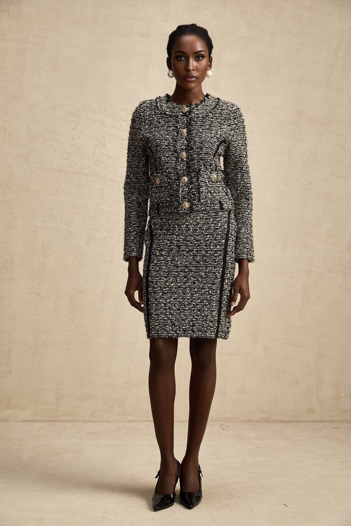 Vanessa Jacket & Skirt Silver Striped Lurex Set