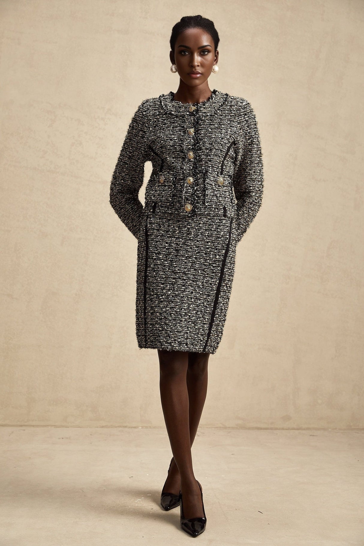 Vanessa Jacket & Skirt Silver Striped Lurex Set