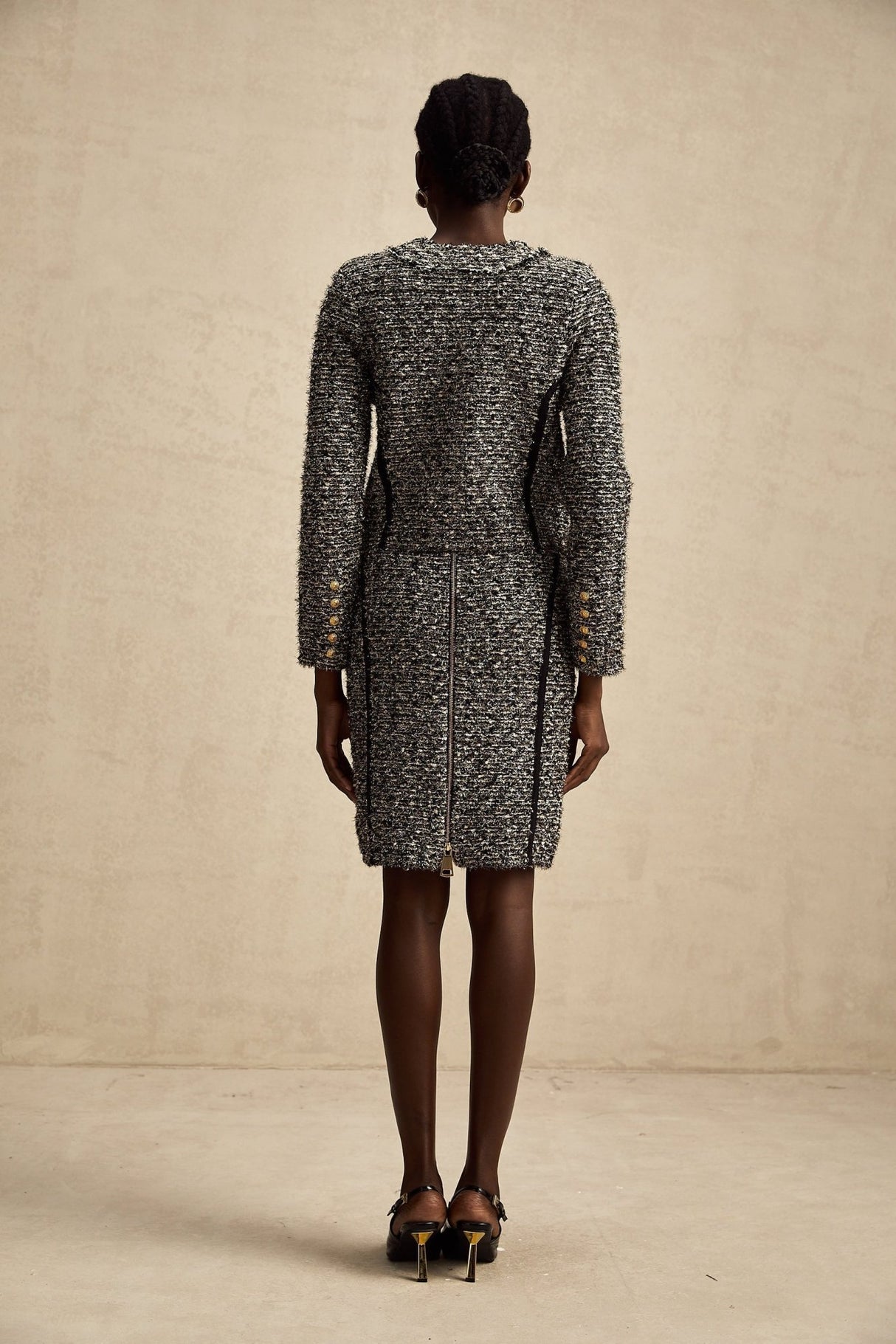 Vanessa Jacket & Skirt Silver Striped Lurex Set