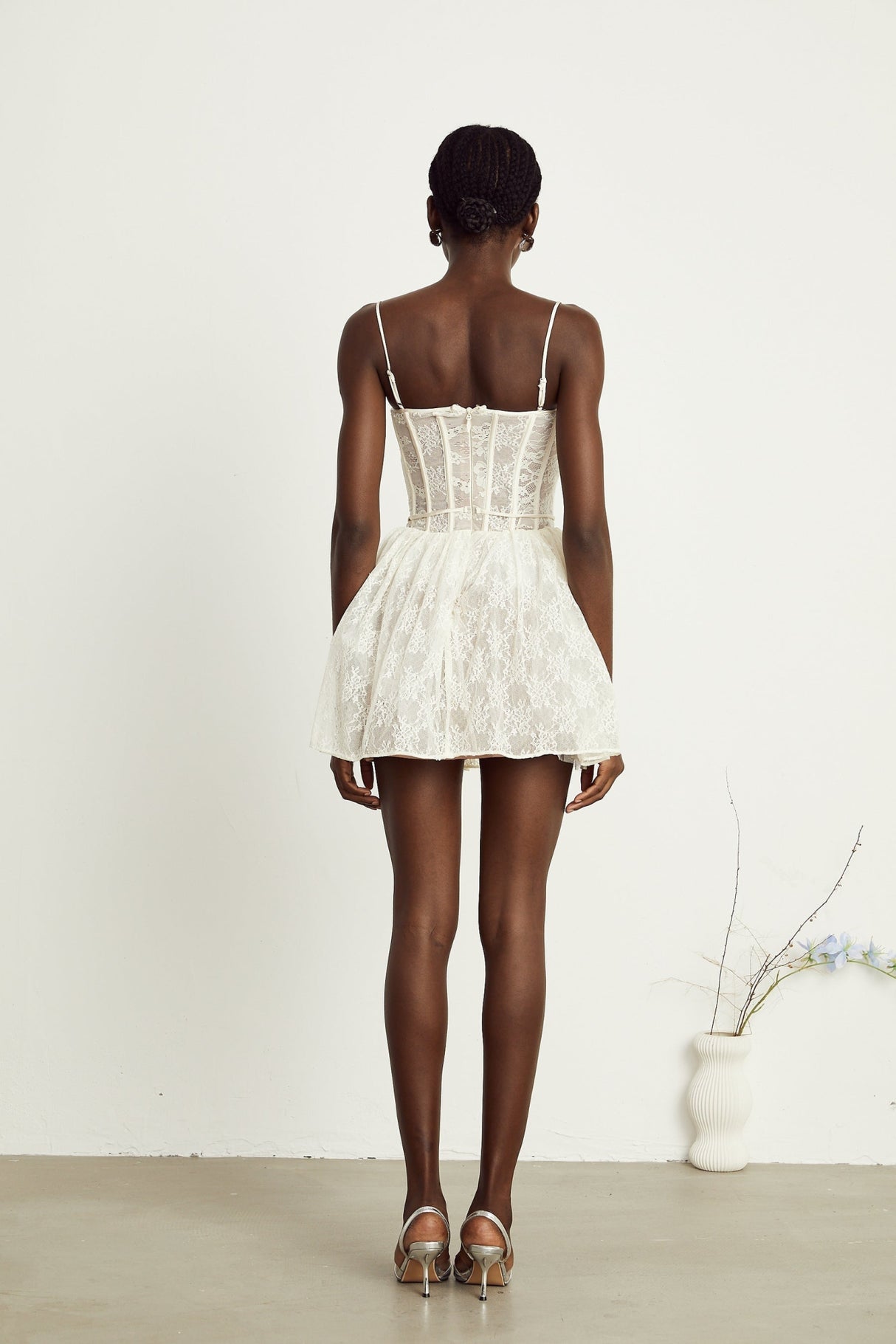 Vanessa Mini Dress Lace Corset White Pleated & Strap