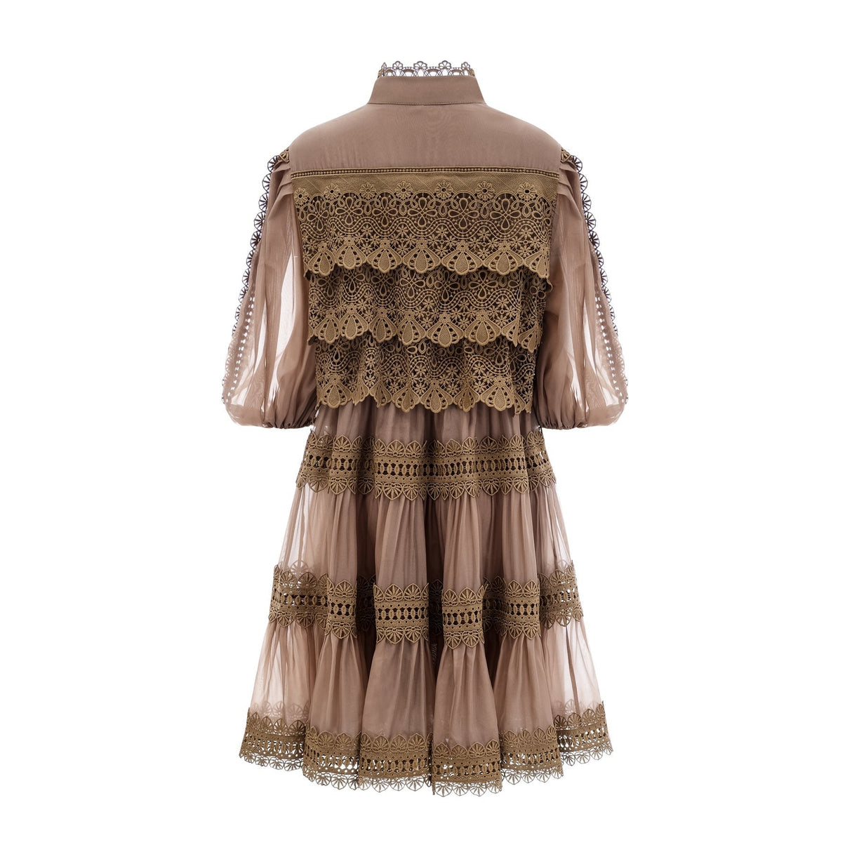 Vanessa Mini Dress Olive Green Lace Detail Flare & Layered