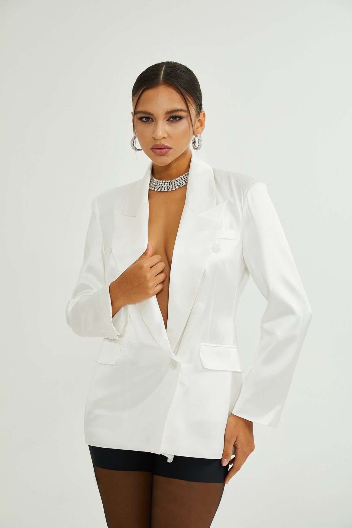 Vera Blazer White Double Breasted Shoulder Pads