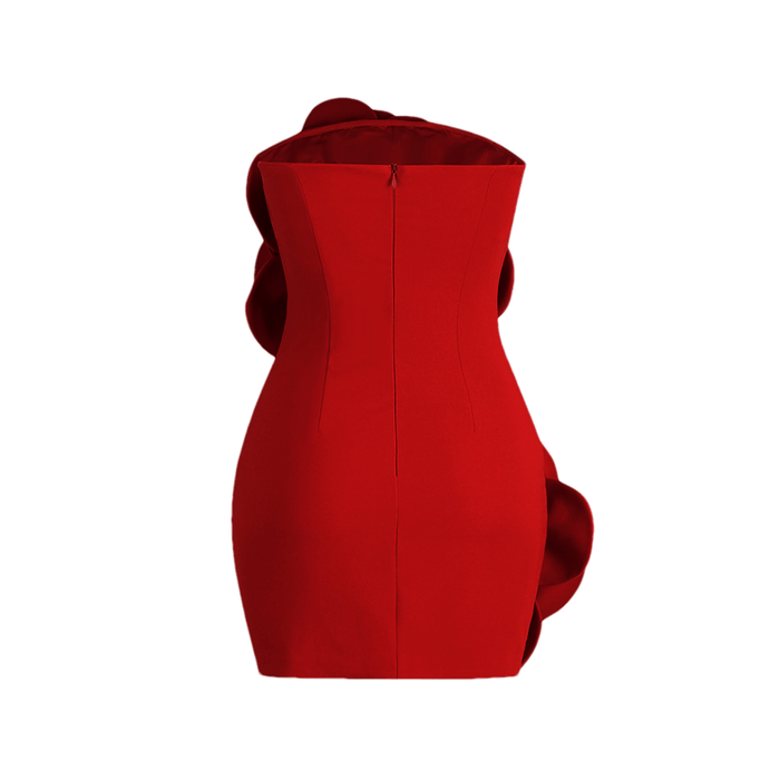 Vera Dress Red Faux - Flower Back - Zip Chic Scoop - Back High - Waisted