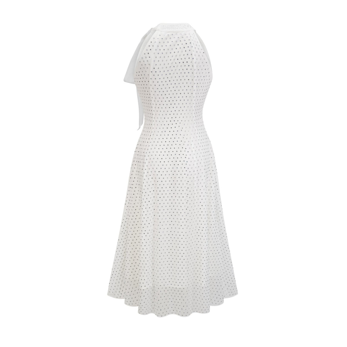 Vera Midi Dress White Crystal Bow Sleeveless Double Layer