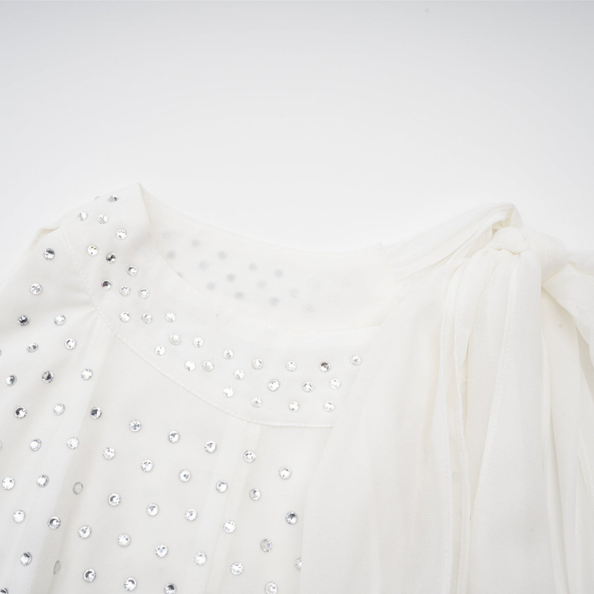 Vera Midi Dress White Crystal Bow Sleeveless Double Layer