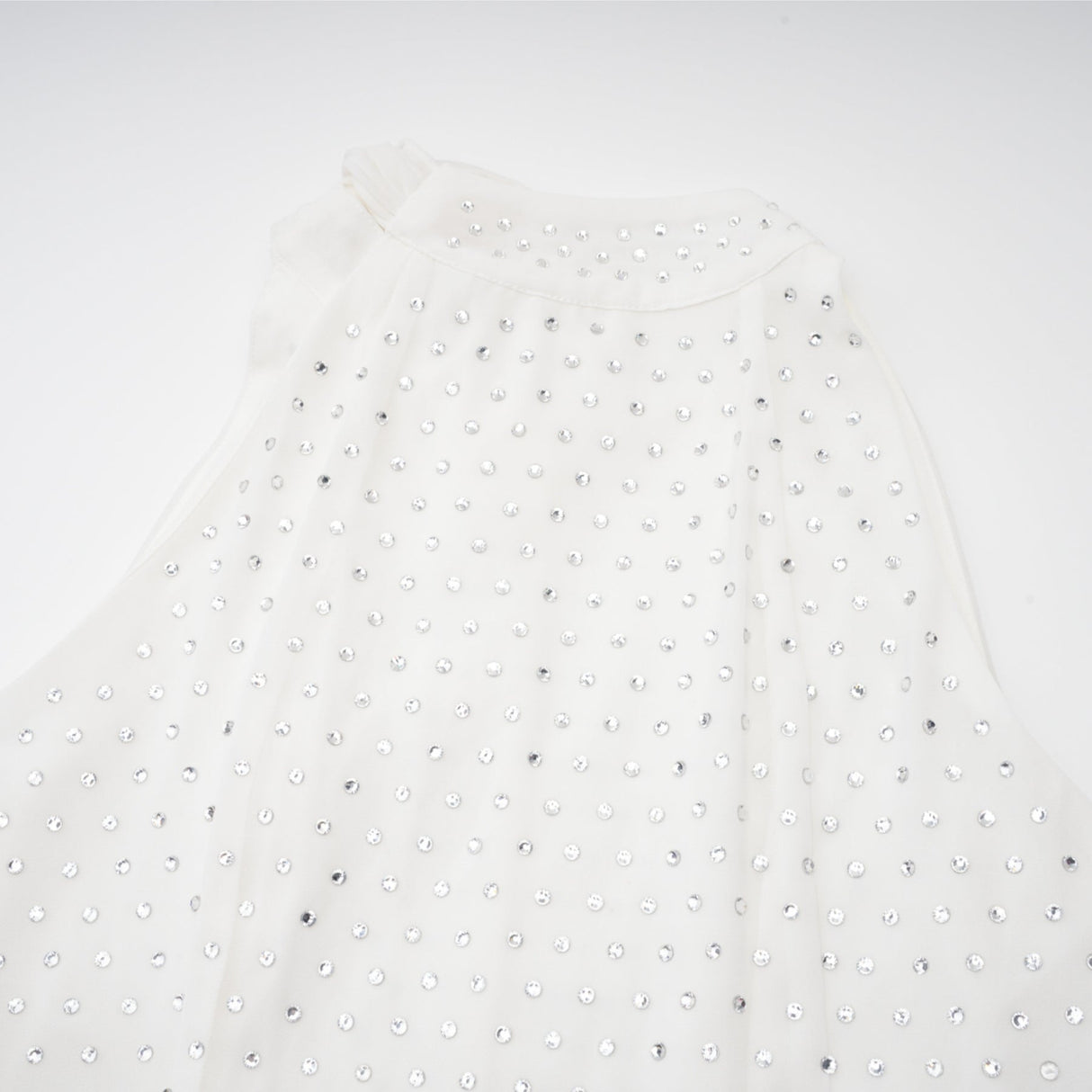 Vera Midi Dress White Crystal Bow Sleeveless Double Layer