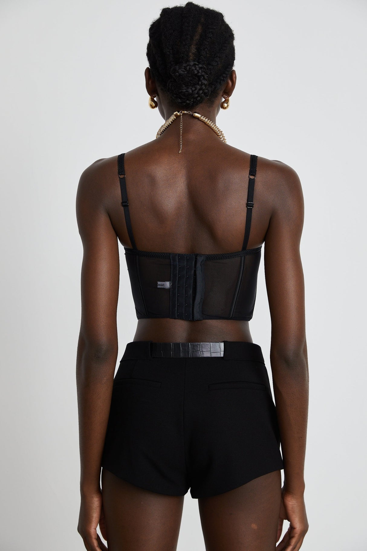 Veronica Vest Top Black Lace Bow Detail Sweetheart Cropped Mesh