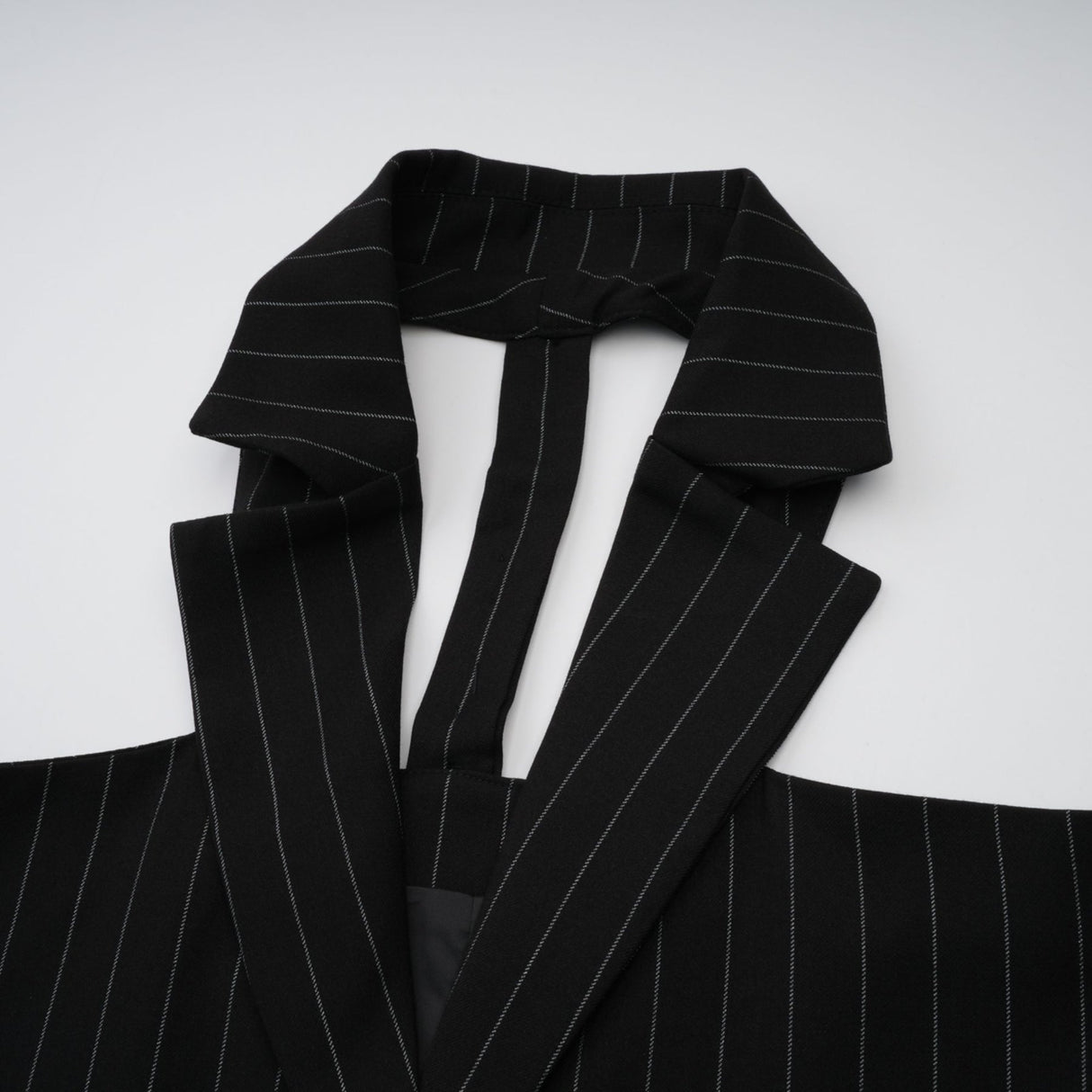 Veronika Blazer Black Striped Open Back & Peak Lapels
