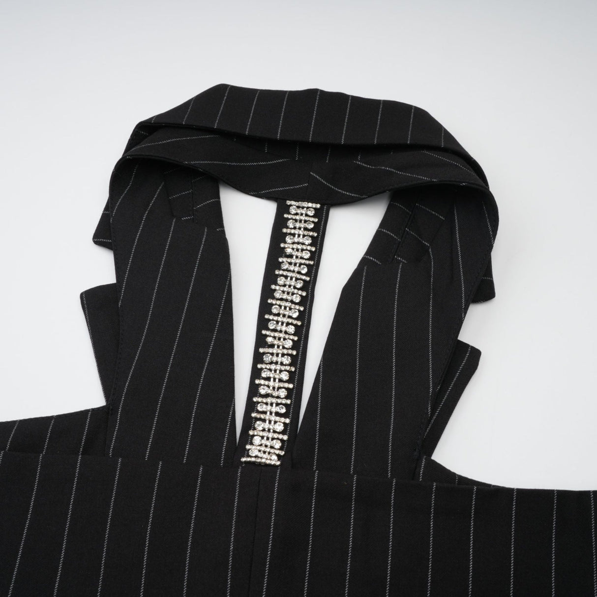 Veronika Blazer Black Striped Open Back & Peak Lapels