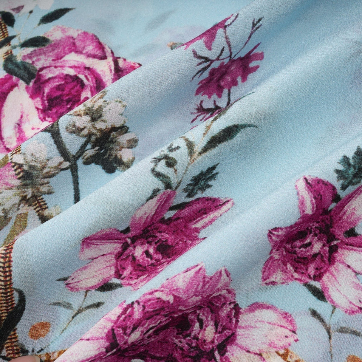 Victoire Blue Silk Floral Midi Dress With Open Back and Crystal Detail