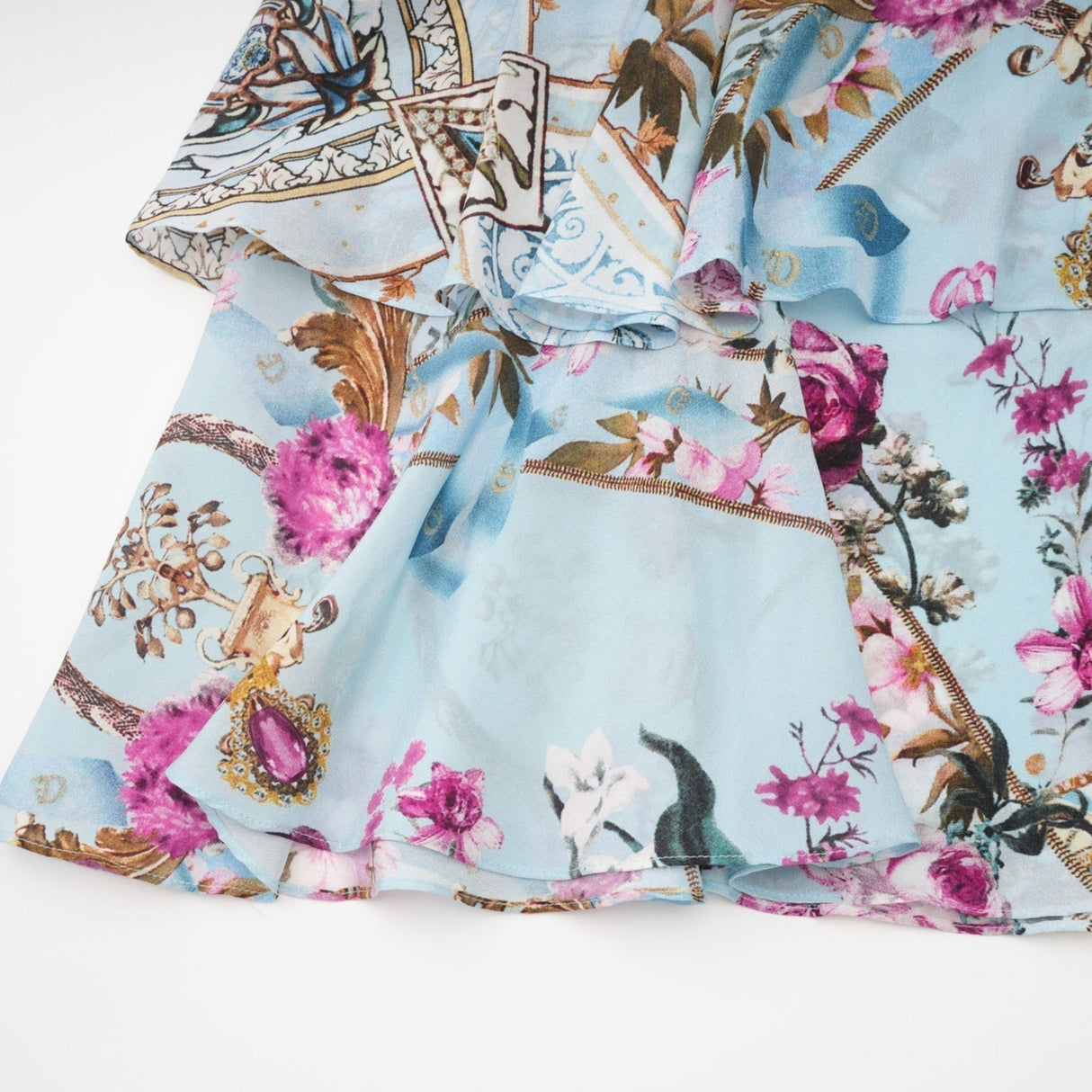 Victoire Blue Silk Floral Midi Dress With Open Back and Crystal Detail