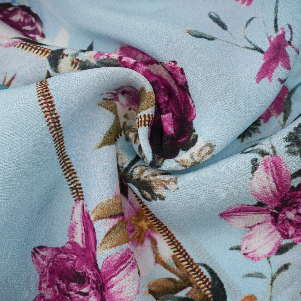 Victoire Blue Silk Floral Midi Dress With Open Back and Crystal Detail