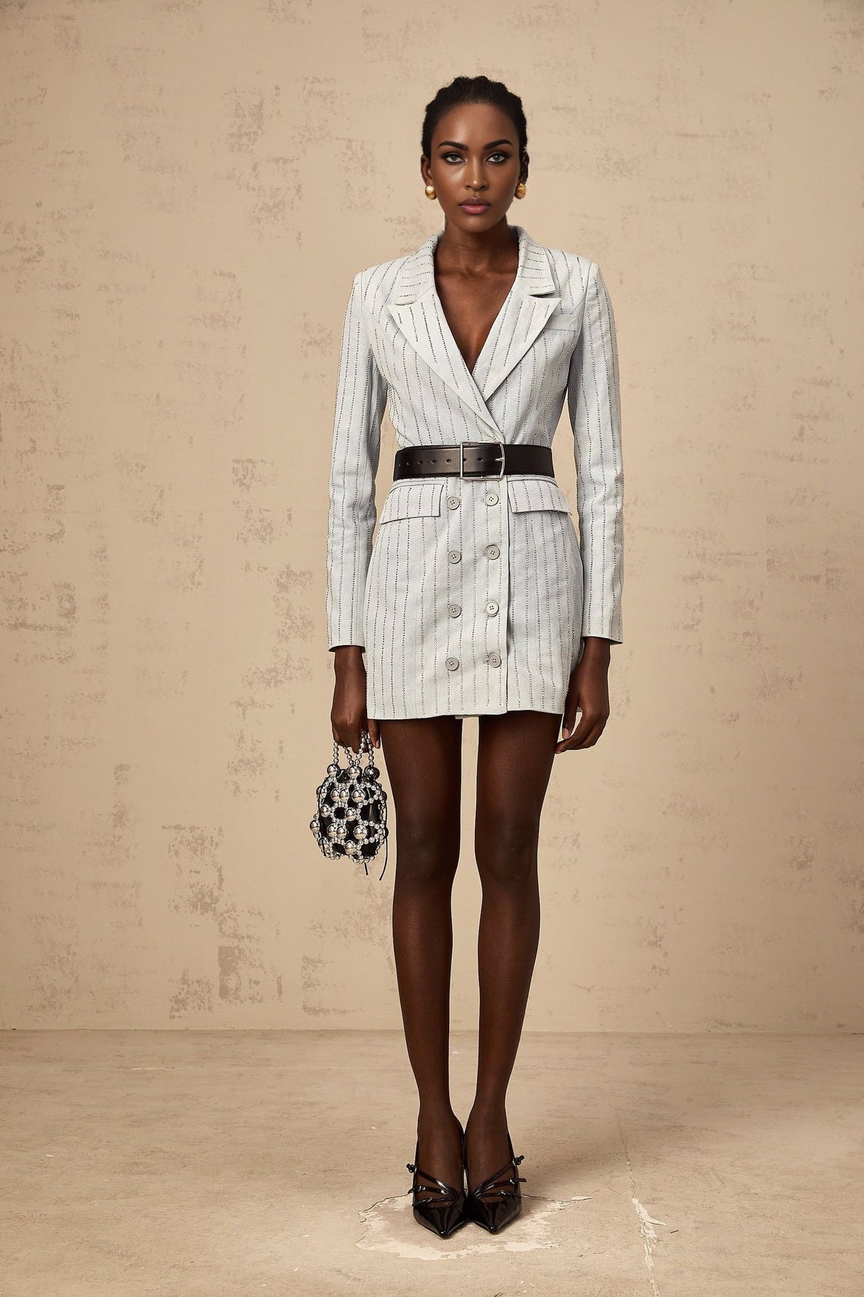 Victoria Denim Blazer Grey Rhinestone Embellished