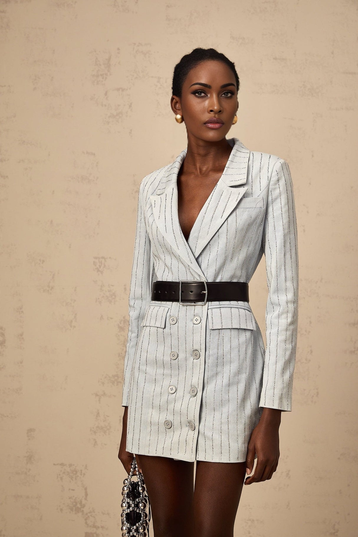 Victoria Denim Blazer Grey Rhinestone Embellished