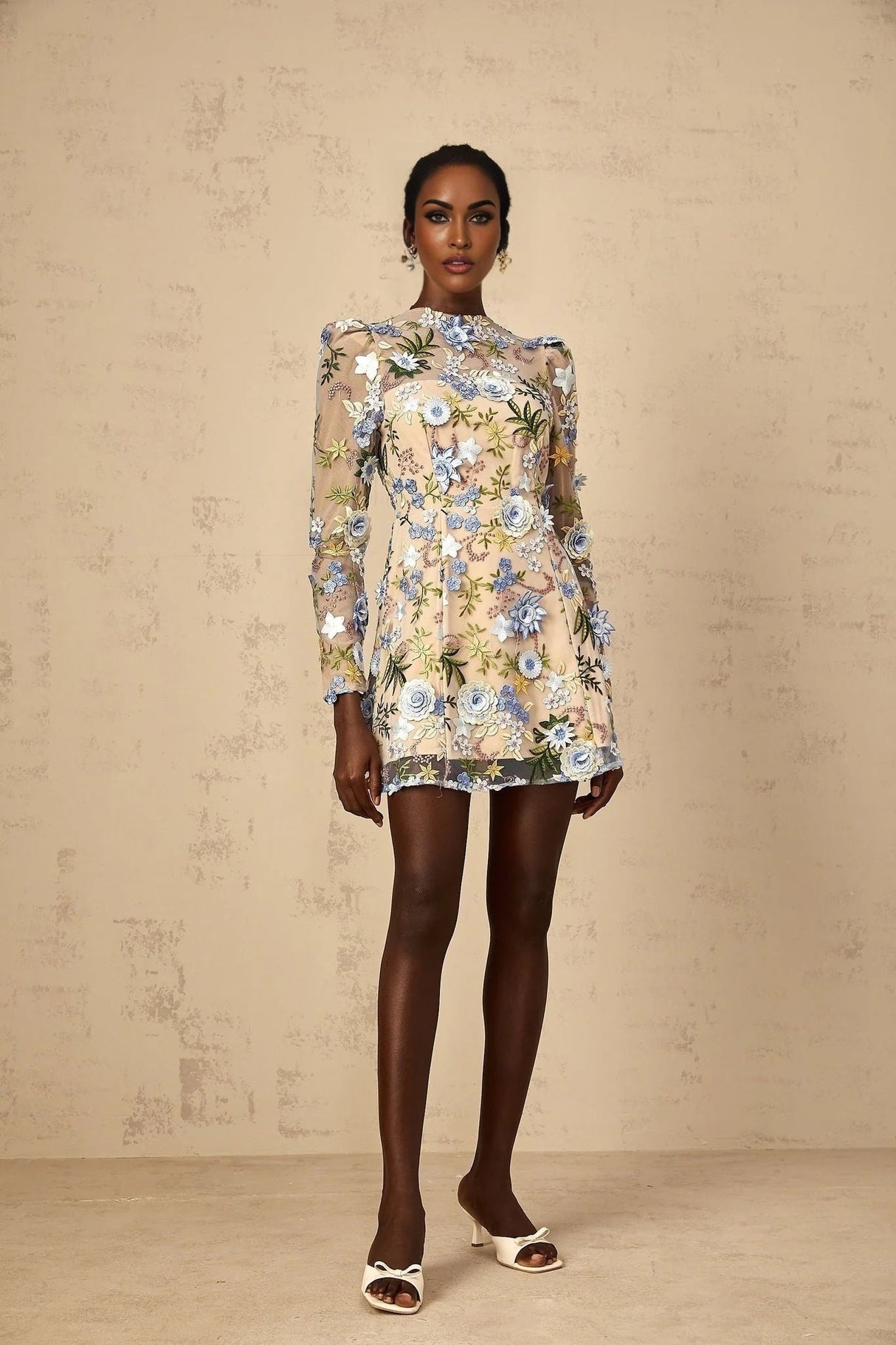 Victoria Mini Dress Blue Floral Appliqu Embroidered Tulle