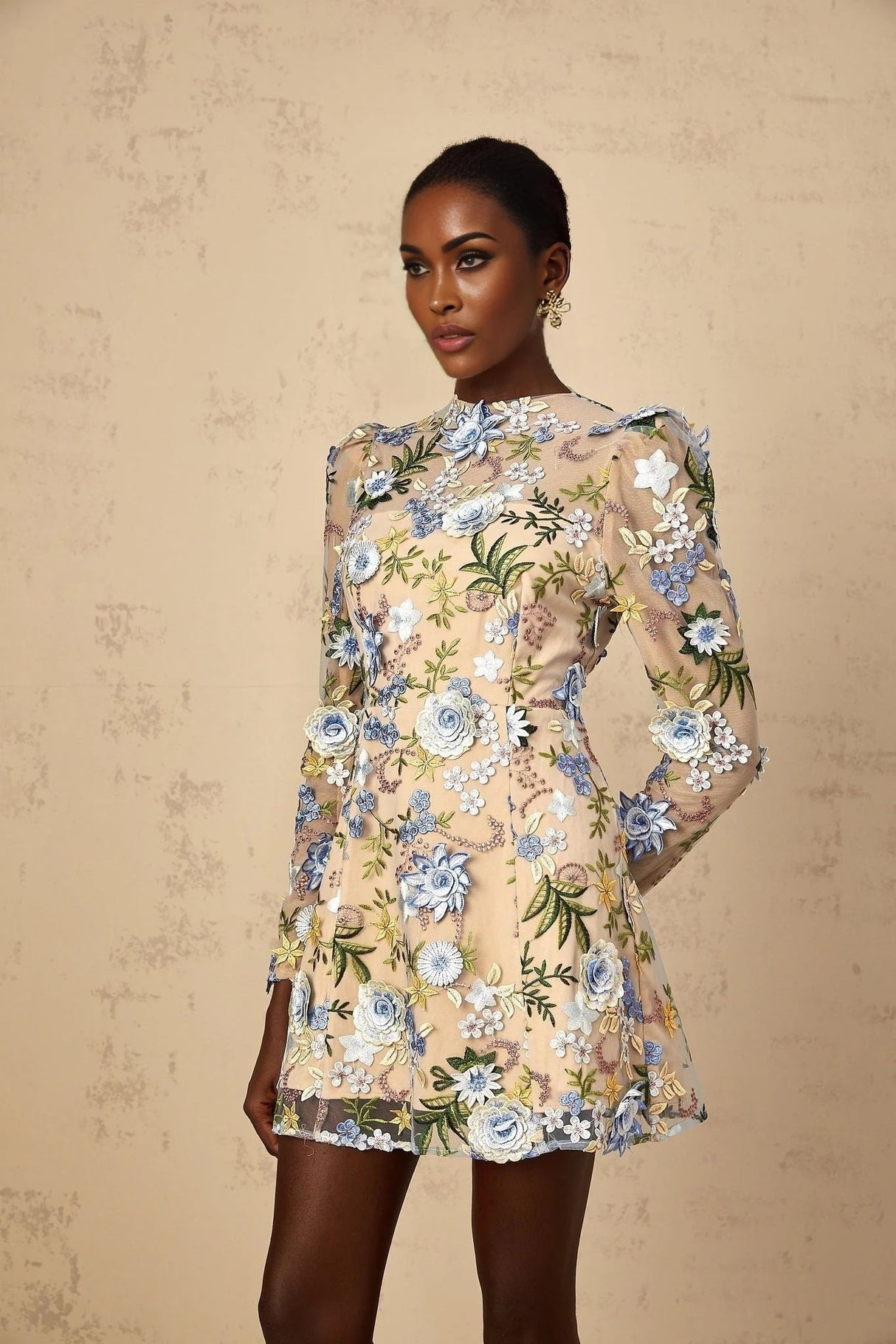 Victoria Mini Dress Blue Floral Appliqu Embroidered Tulle