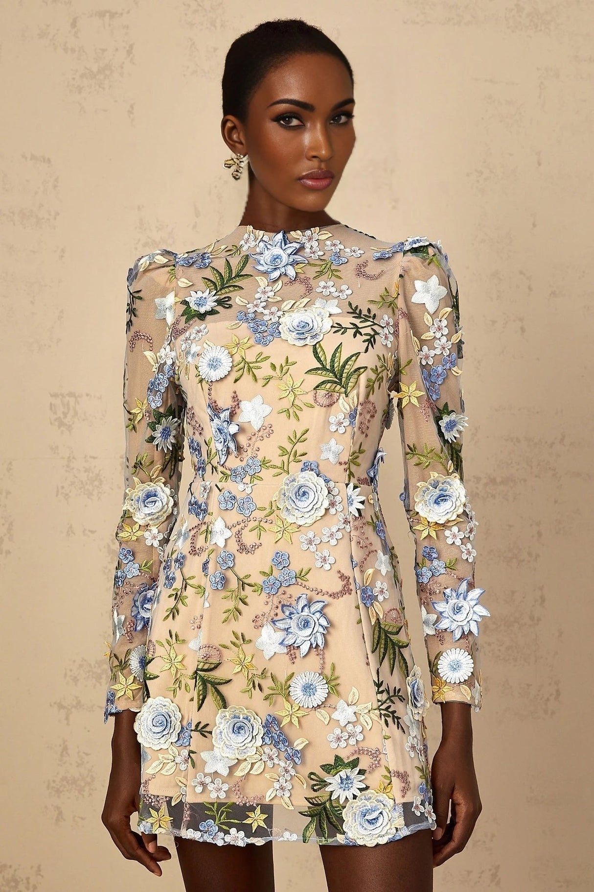 Victoria Mini Dress Blue Floral Appliqu Embroidered Tulle