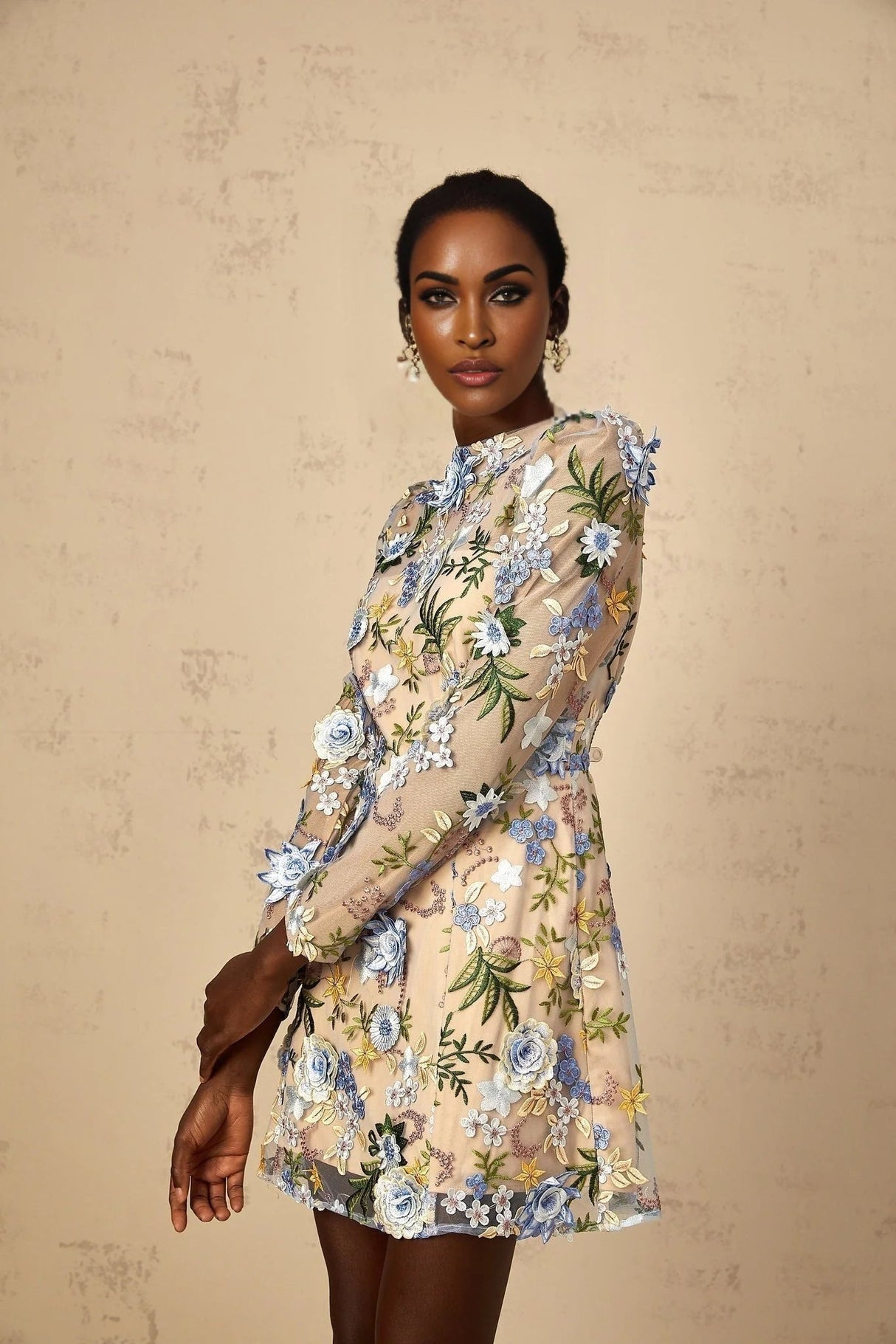 Victoria Mini Dress Blue Floral Appliqu Embroidered Tulle