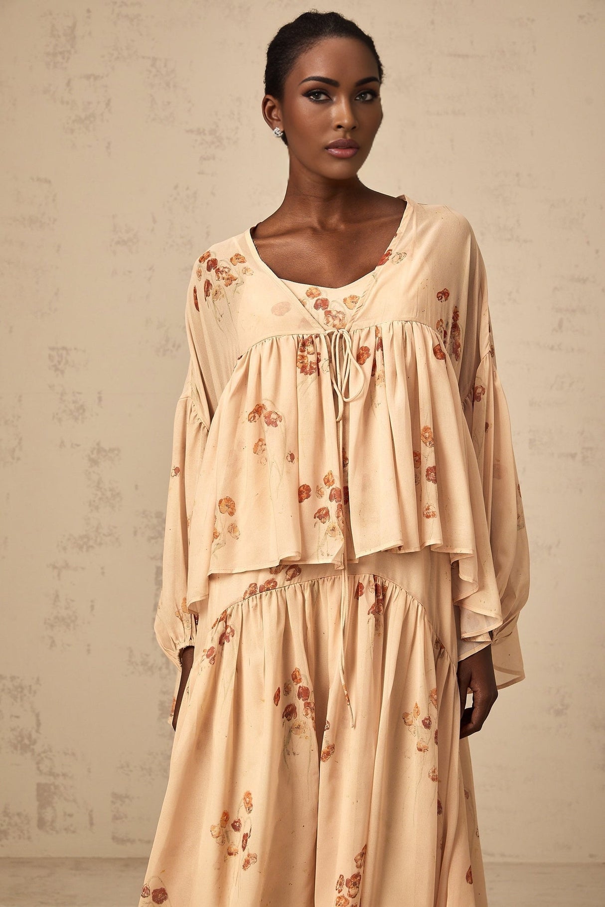 Vincenzina Blouse & Dress Coral Pink Floral Print Set