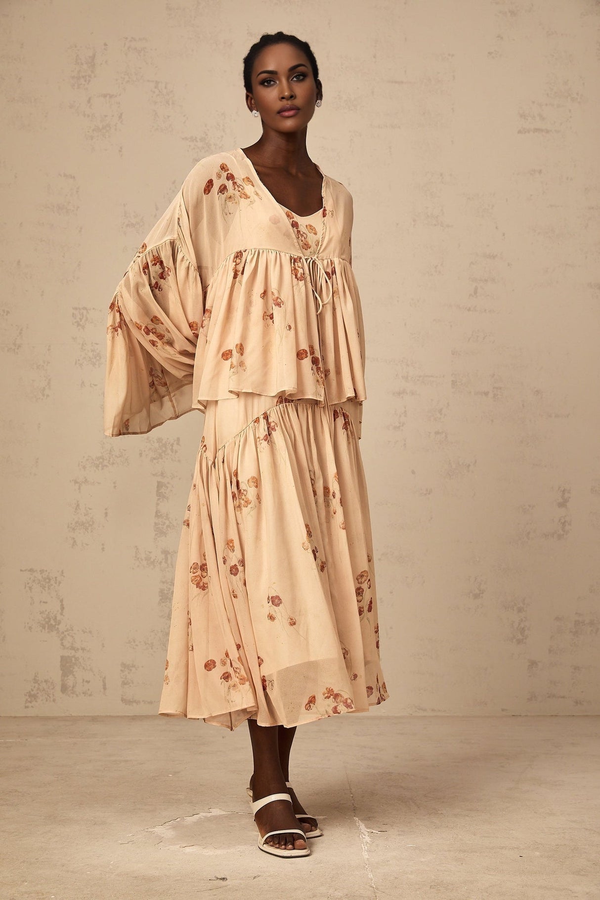 Vincenzina Blouse & Dress Coral Pink Floral Print Set