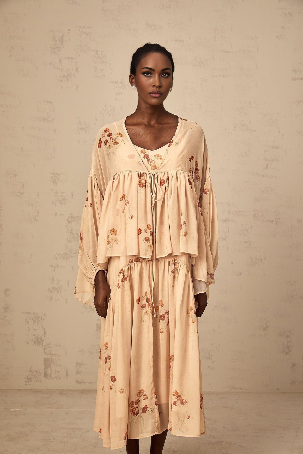 Vincenzina Blouse & Dress Coral Pink Floral Print Set