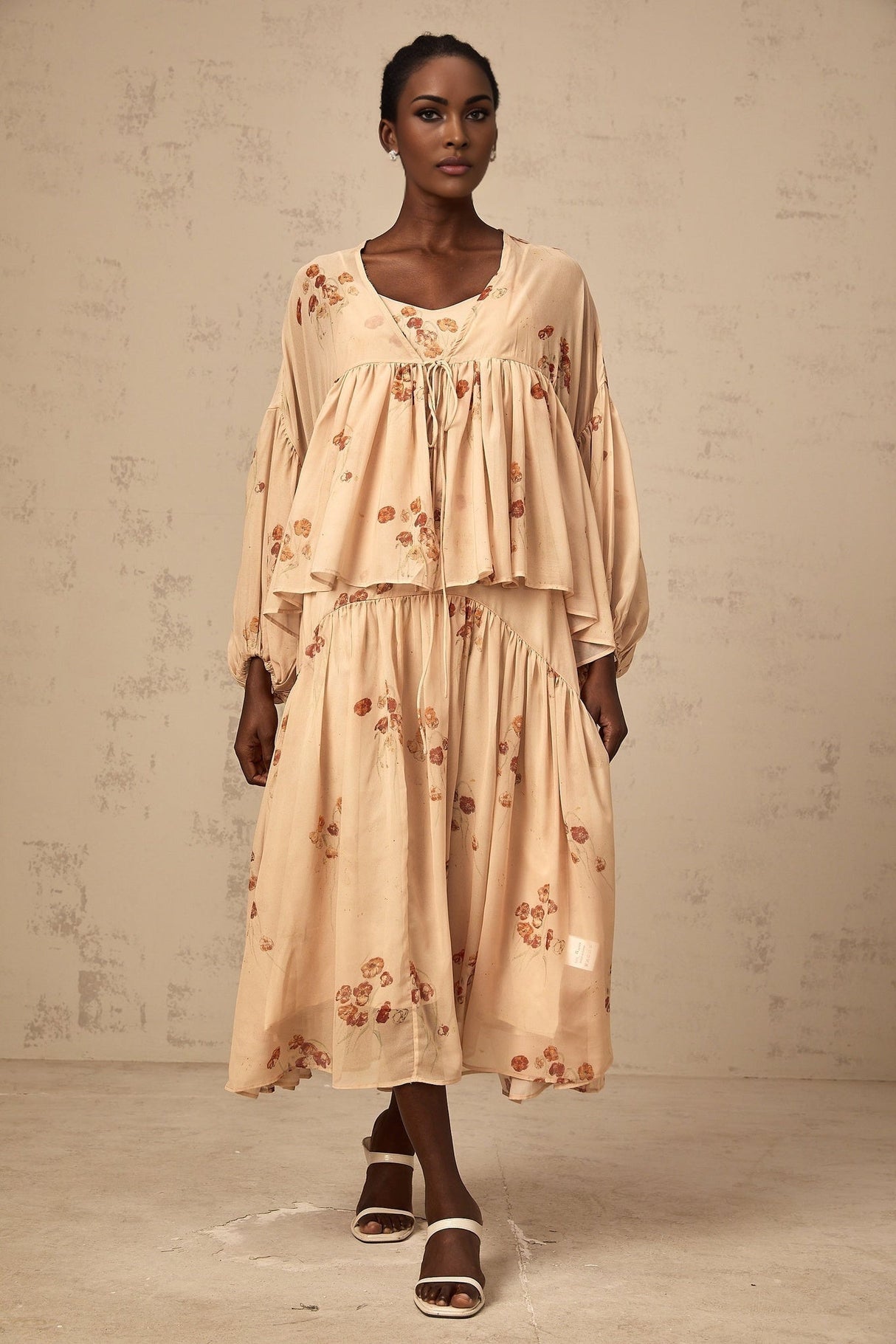 Vincenzina Blouse & Dress Coral Pink Floral Print Set